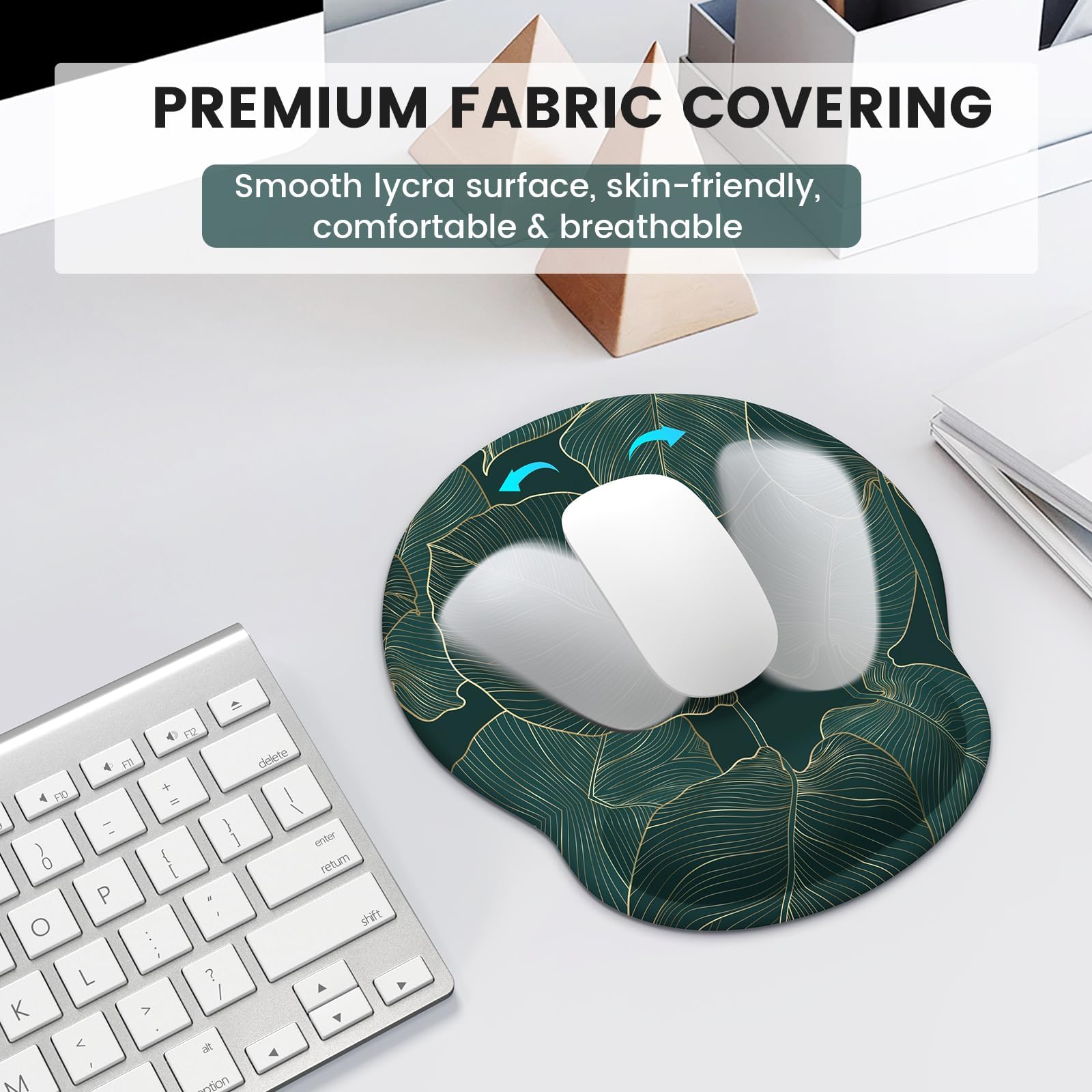 iLeadon Ergonomic Mouse Pad with Wrist Support, Green Leaves Desk Mat Set