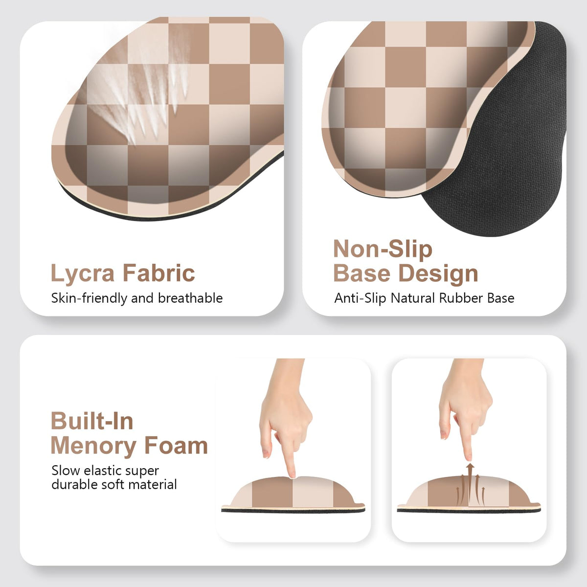 Beige Khaki Checkered Mouse Pad Set, 4 in1 Large Gaming Ergonomics Keyboard Desk Mat with Memory