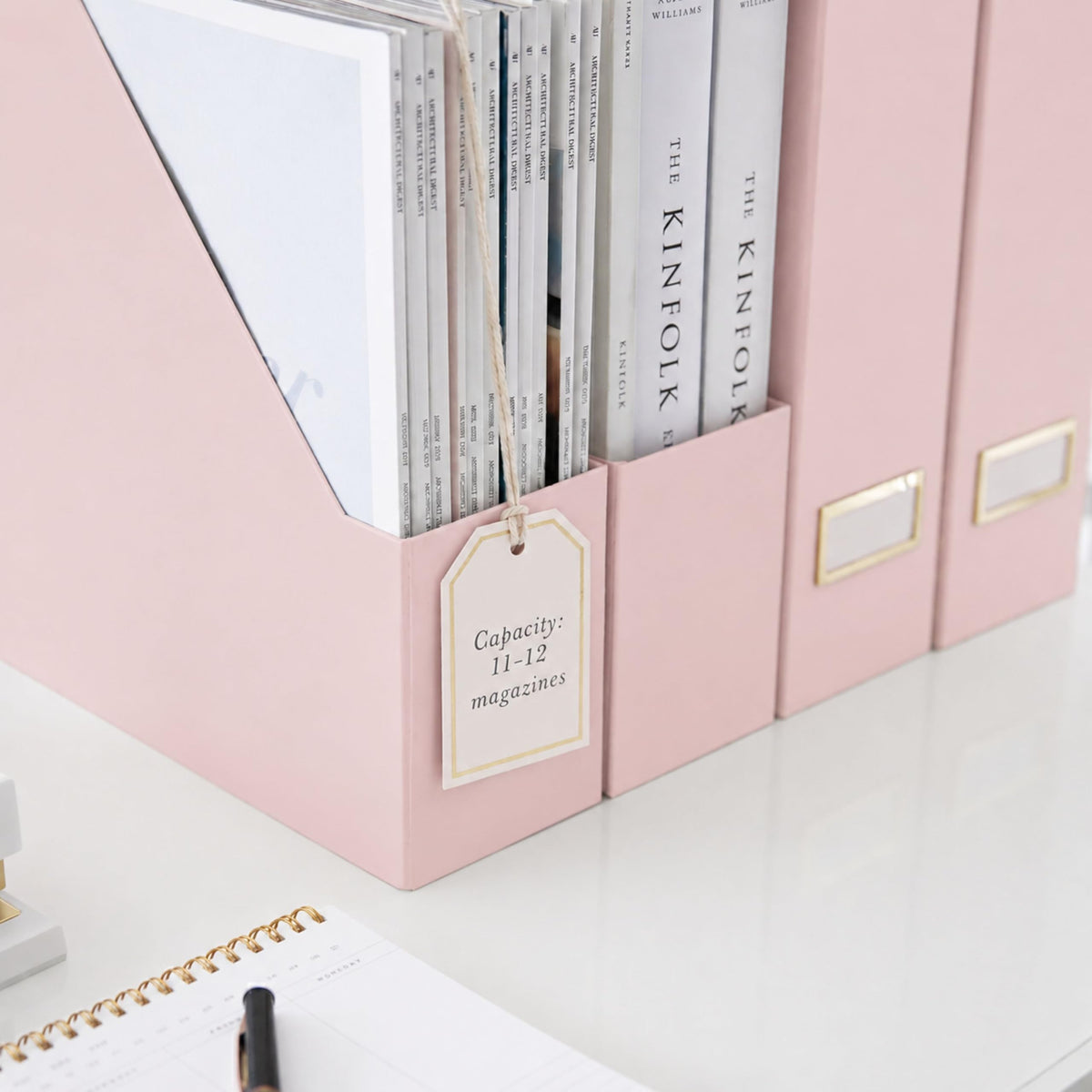 BLU MONACO | Cardboard Magazine File Holder Set of 6 Pink | Vertical Magazine File Holder with Gold