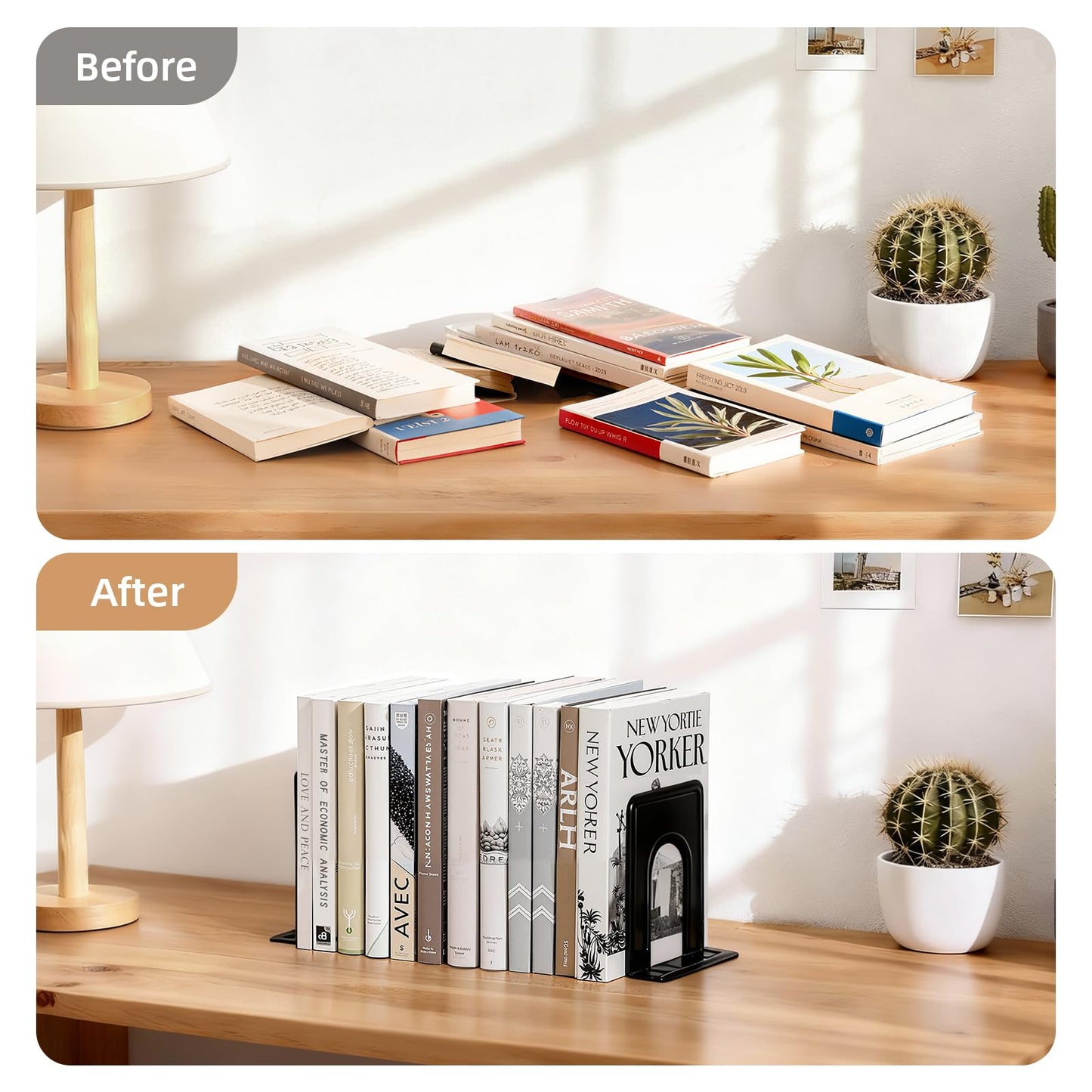 HappyHapi 14 Pairs Book Ends, Heavy Duty Bookends for Shelves, Black