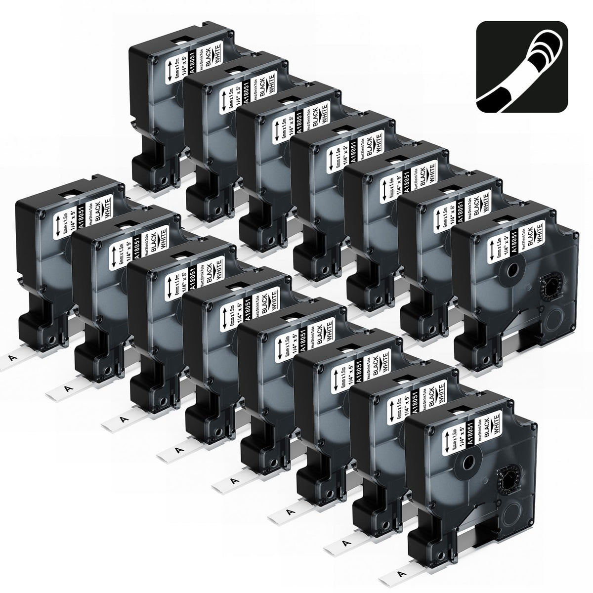 15-Pack 18051 Replace for DYMO Rhino Heat Shrink Tube Labels 1/4'' 6mm