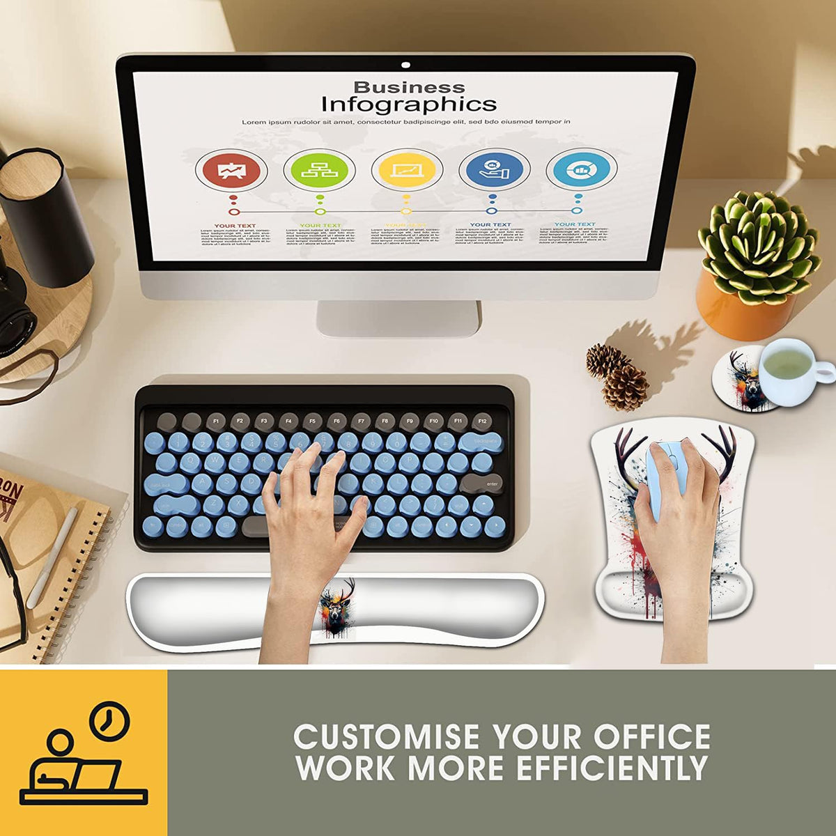 Keyboard Wrist Rest and Mouse Pad Wrist Support Set, Ergonomic Gel Mouse Pad Wrist Rest with