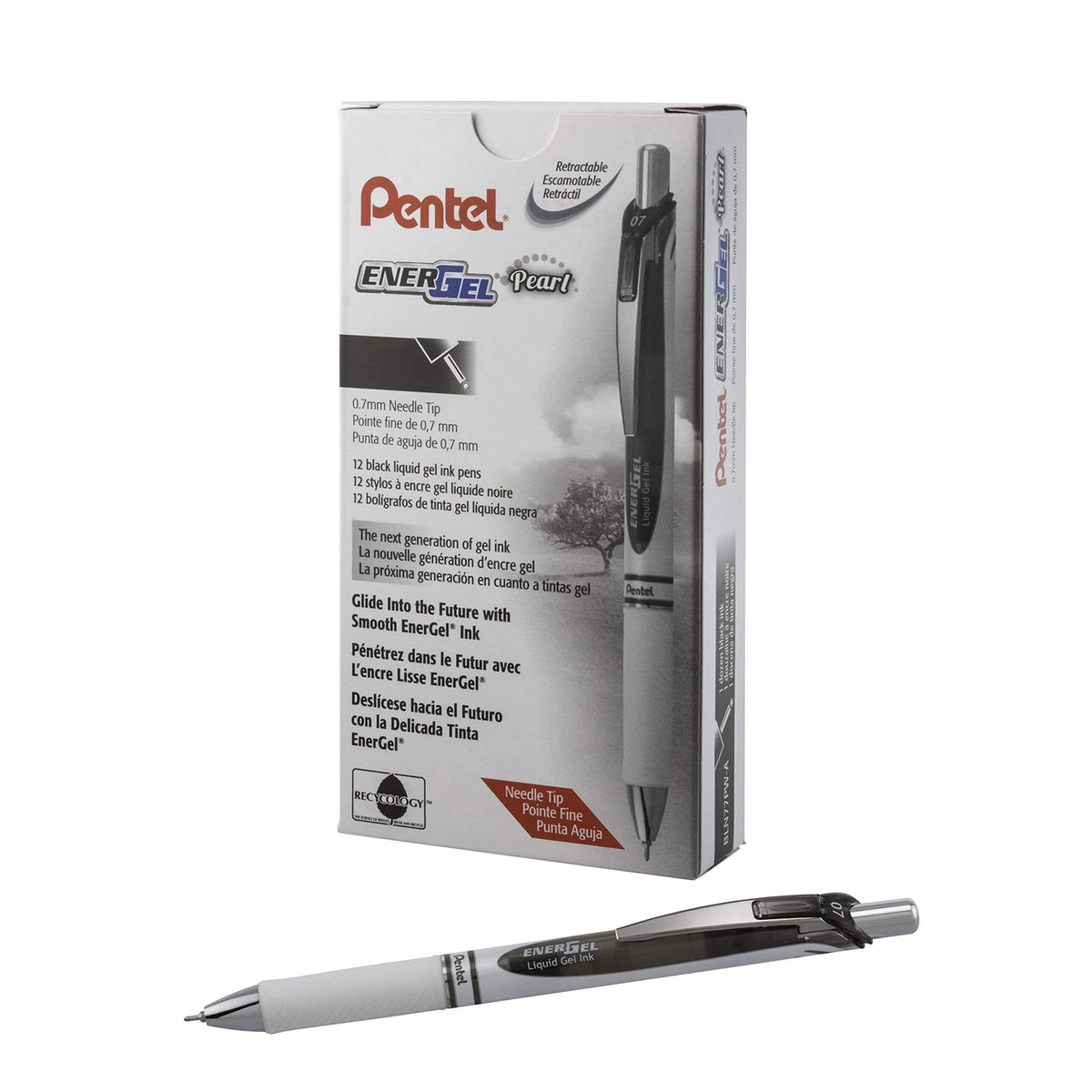 Pentel EnerGel Pearl RTX Retractable Liquid Gel Pen, (0.7mm), Medium Line, Needle Tip, Black Ink