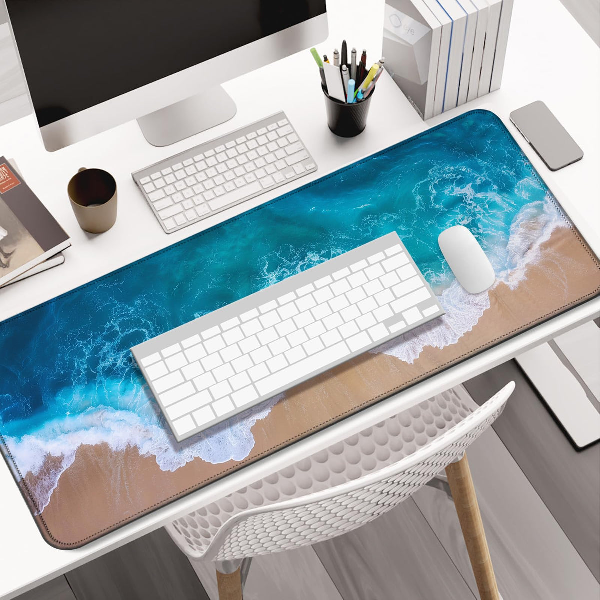 AYKDTFN Beach Large Mouse Pad, Ocean Wave Desk Mat for Game, Office & Home