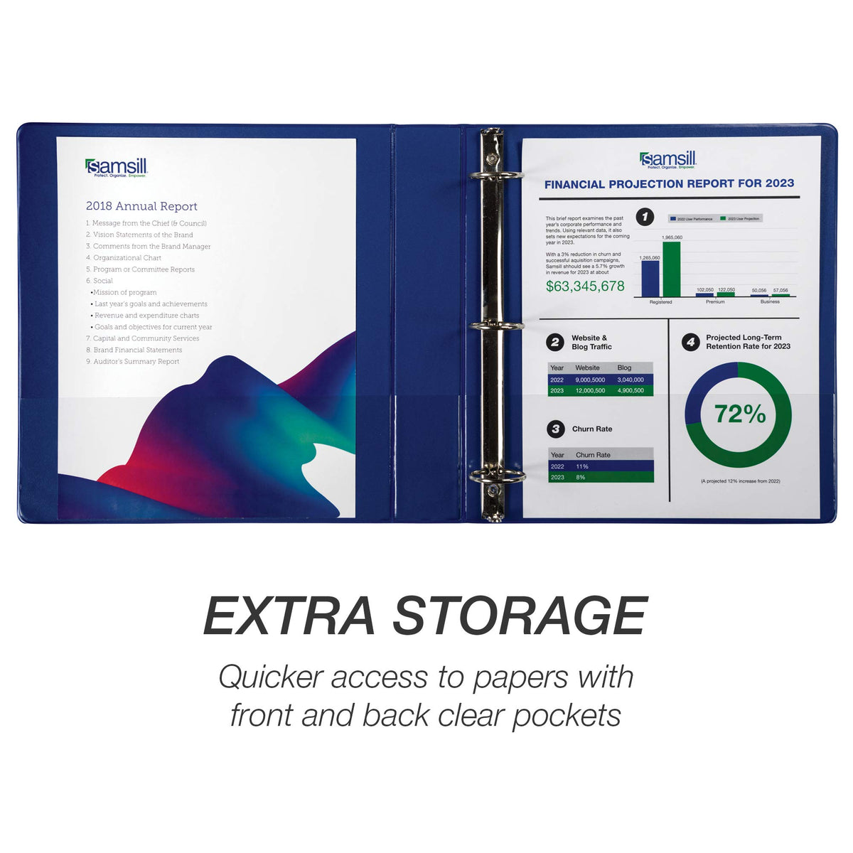 Samsill 4 Pack Durable 1.5 Inch 3 Ring Binders, Round Ring, Clear View Cover for Presentations, Blue