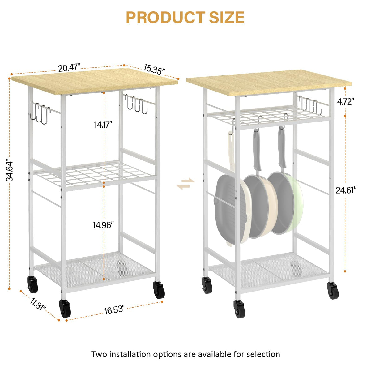 ThreeHio Rolling Kitchen Microwave Cart, 3 Tier Microwave Table Stand with Adjustable Shelf
