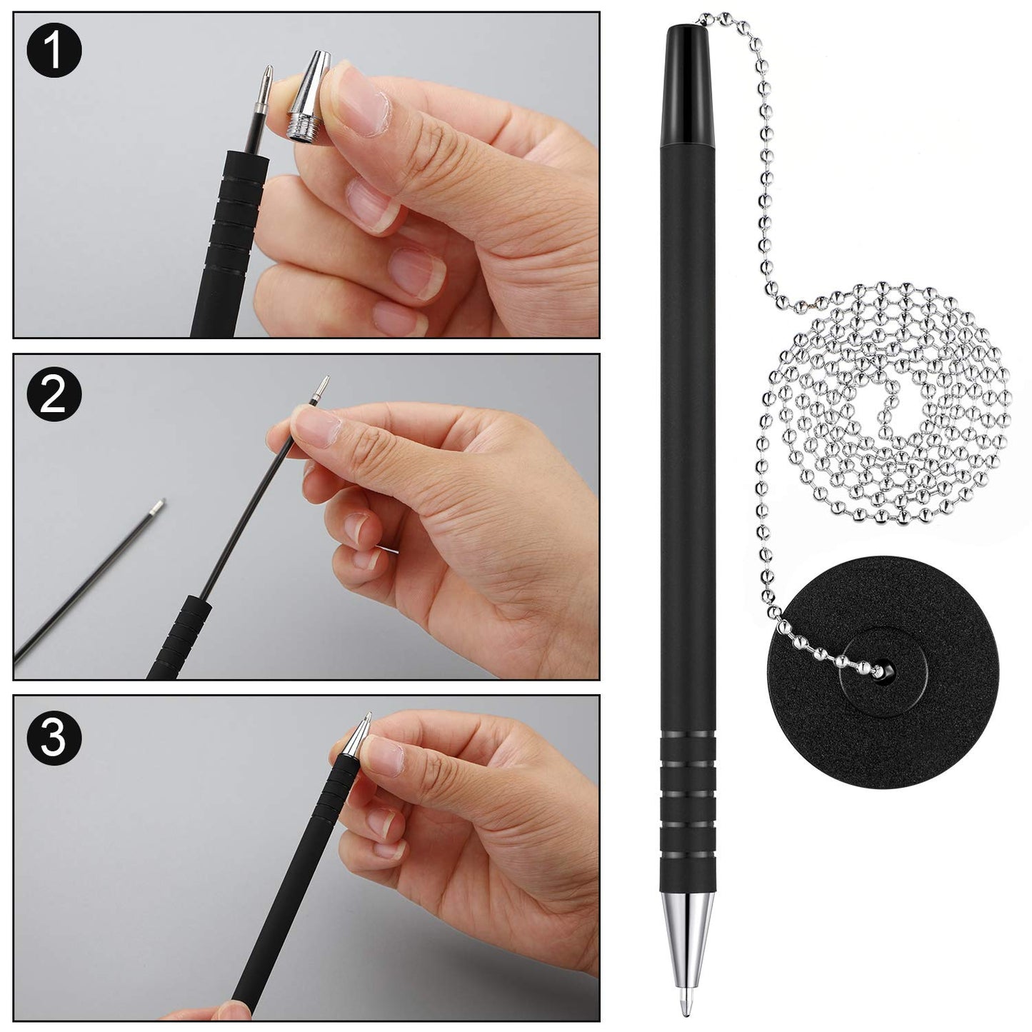 Outus 32 Pcs Security Pens with Bead Chain Holder, Counter Desk Pens Black