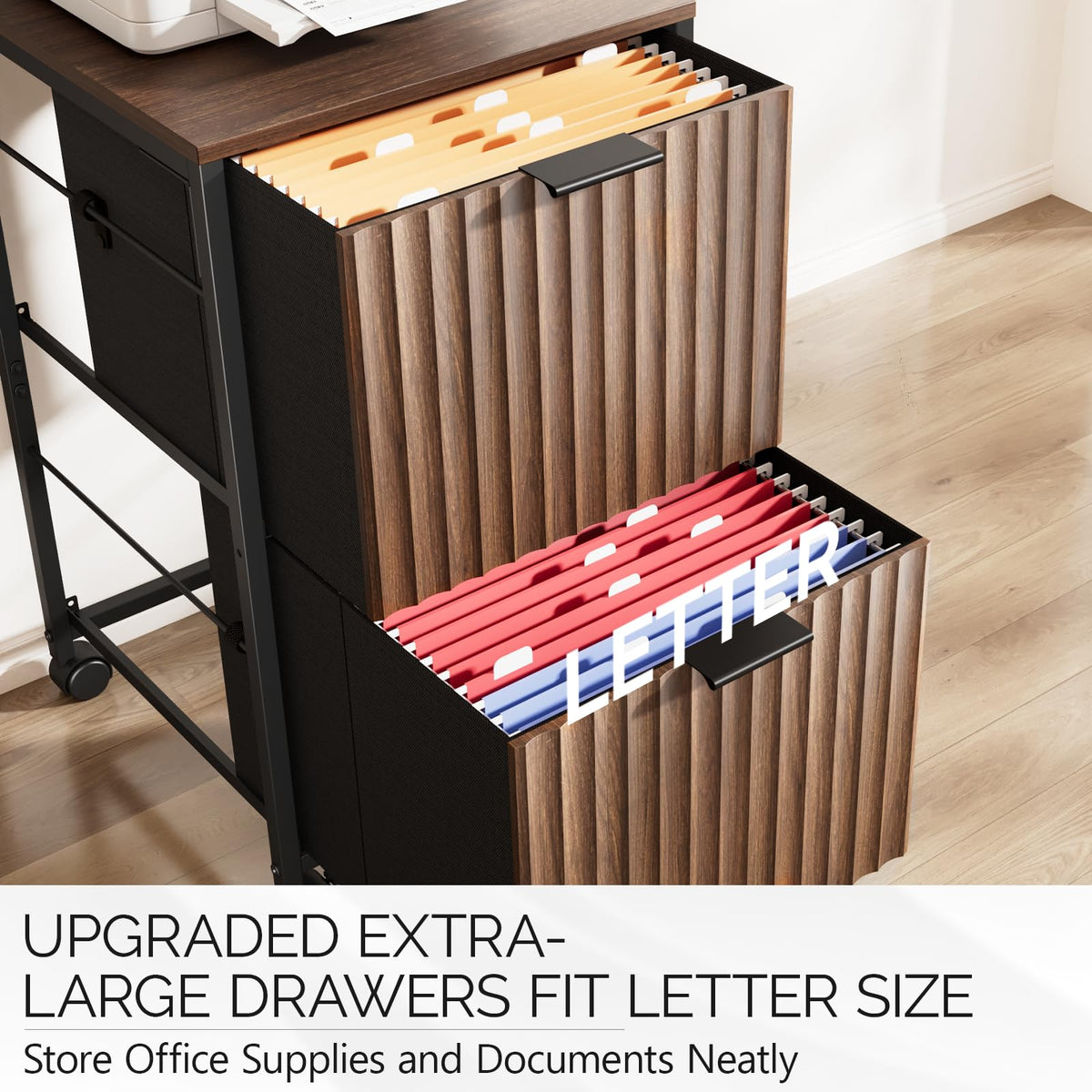 Bonnlo 2 Drawer Mobile File Cabinet, Rolling Fluted Filing Cabinet Under Desk File Cabinet with
