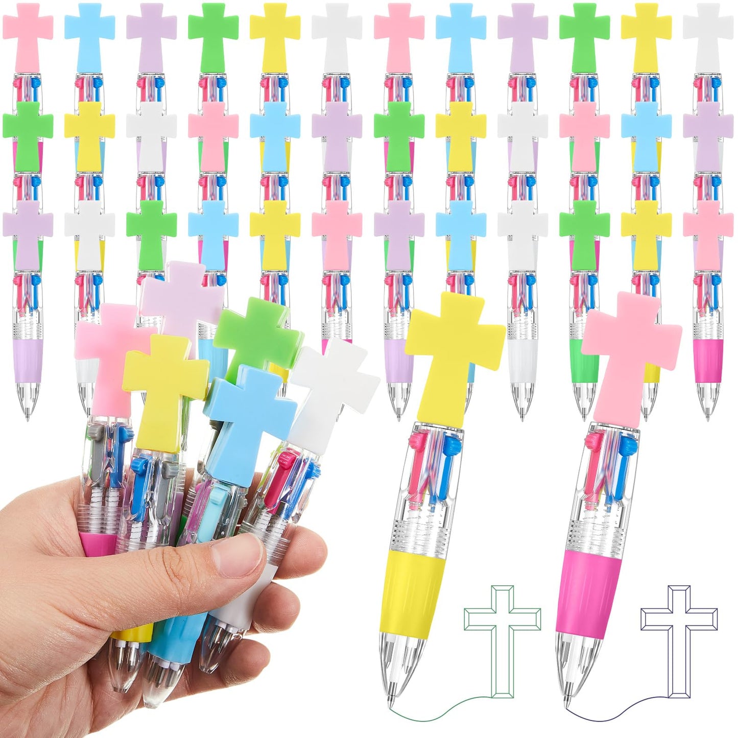 Kosiz 48 Pcs 4 in 1 0.5mm Cross Multicolor Ballpoint Pens Christian Gifts