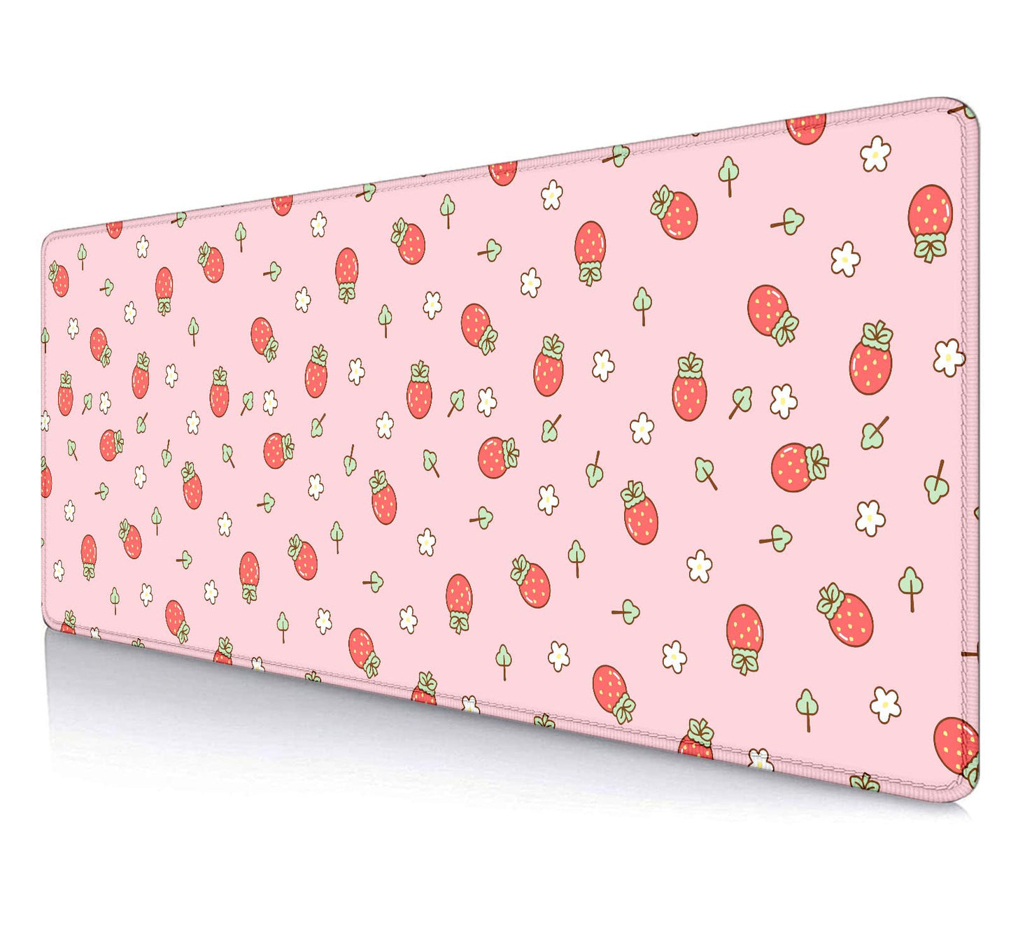 SXCKANG Pink Cute Desk Mat, Strawberries Mouse Pad XL, Aesthetic Hearts Desk Pad, Pastel Kawaii