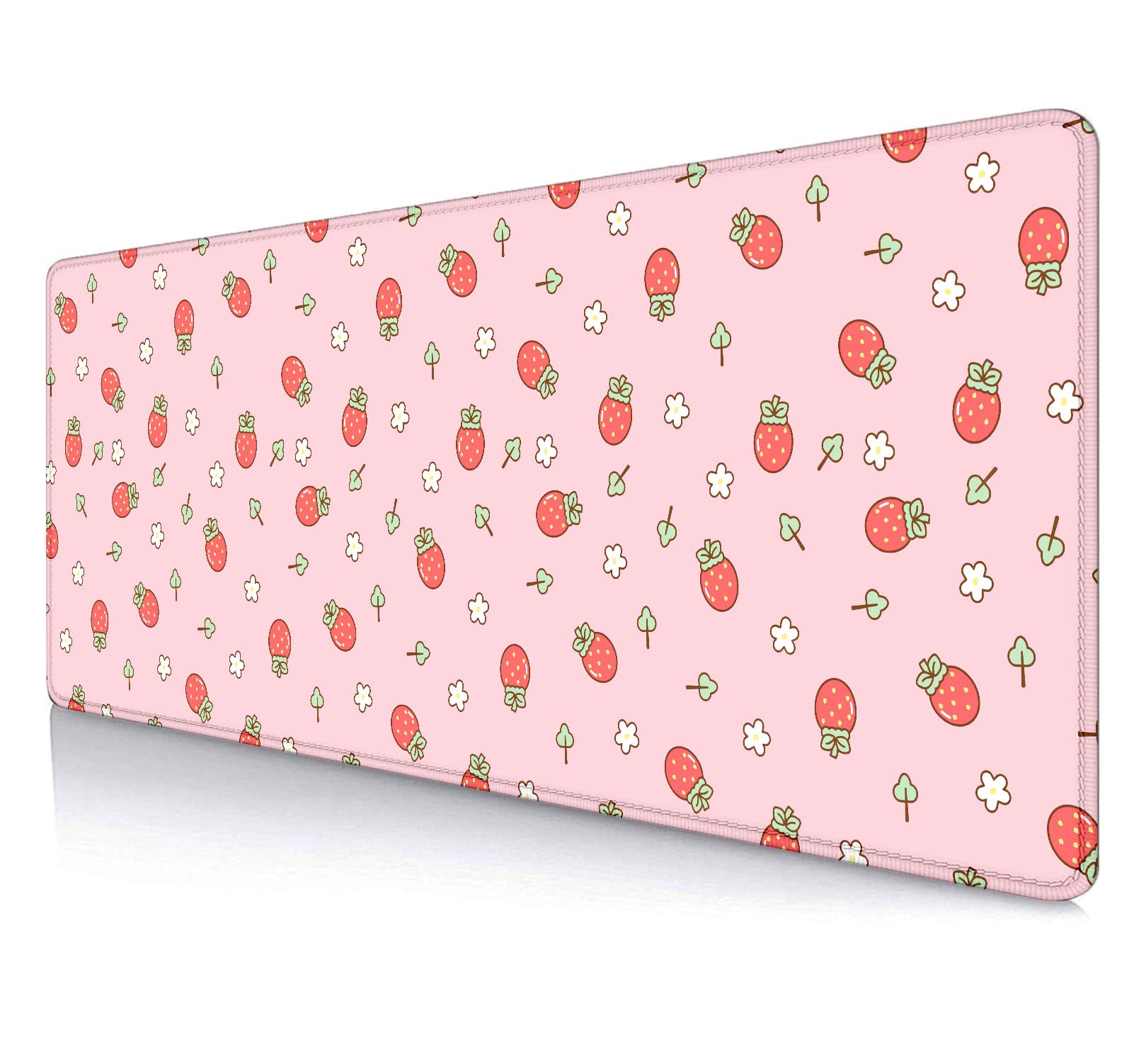 SXCKANG Pink Cute Desk Mat, Strawberries Mouse Pad XL, Aesthetic Hearts Desk Pad, Pastel Kawaii