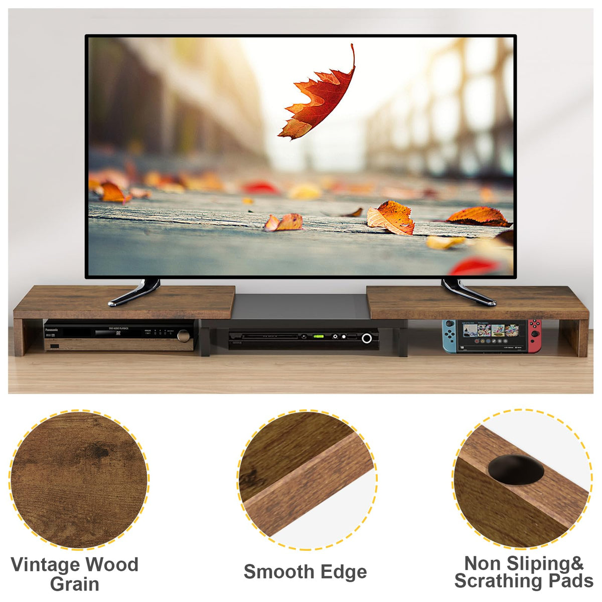 TAVR Dual Monitor Stand Riser, Wooden Computer Monitor Stand for 2 Monitors