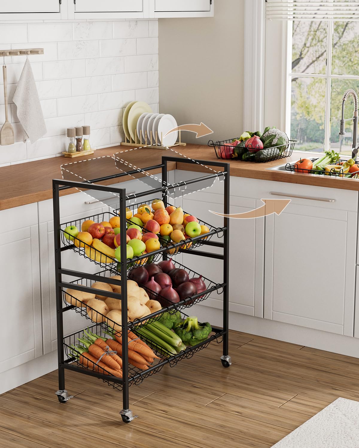 Evermagin 25.2" W Kitchen Storage Cart, 4-Tier Snack Cart with Wheels