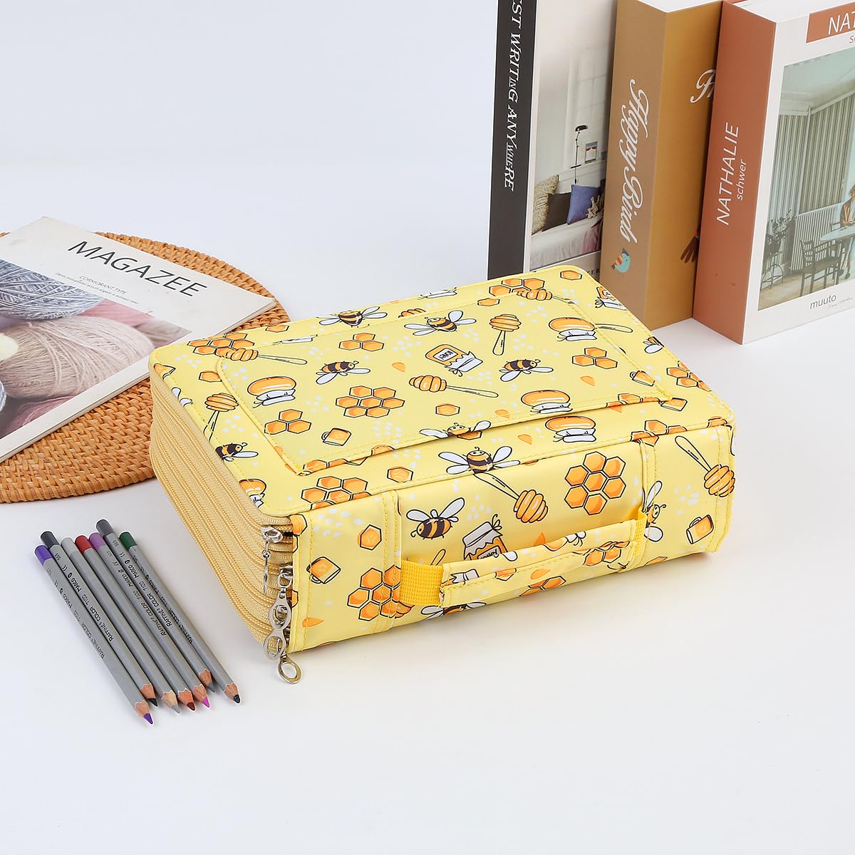 Lbxgap 200 Individual-Slots Pencil Case 4-Layer Zipped Holder w/Handle