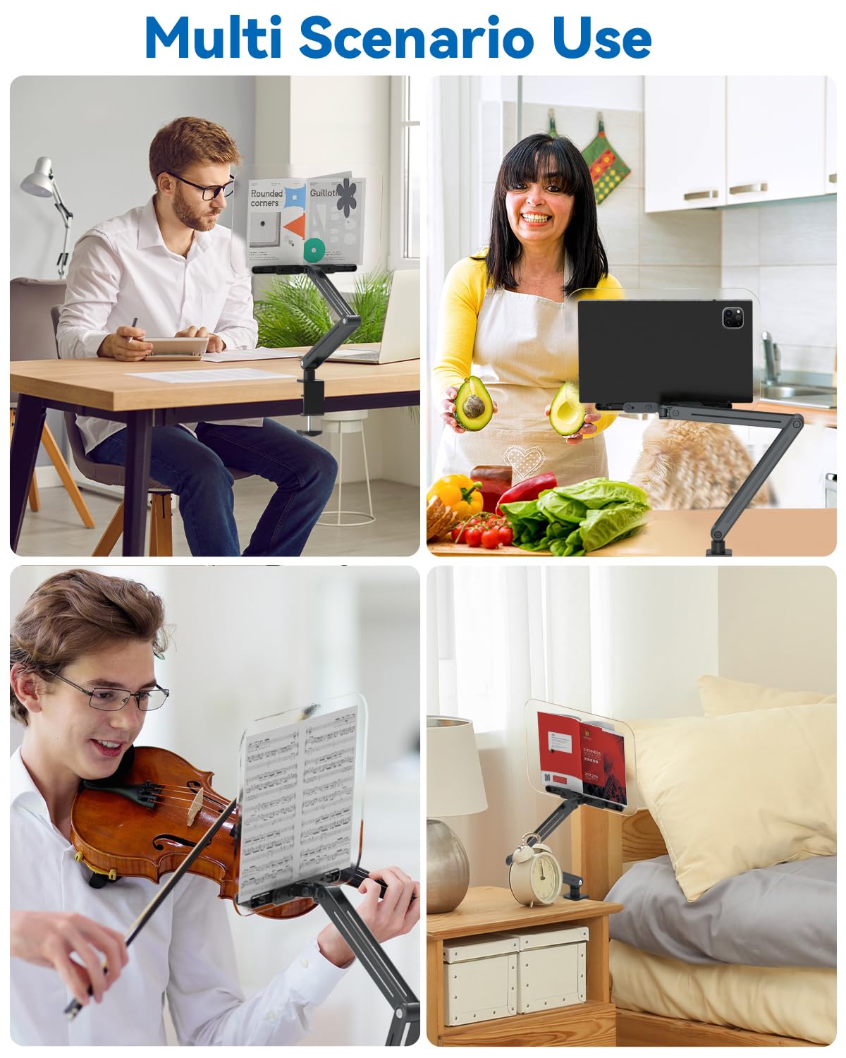 YCNEW Desk Clamp Acrylic Book Stand for Reading, Ergonomic Design Adjustable Height up to 20 inches