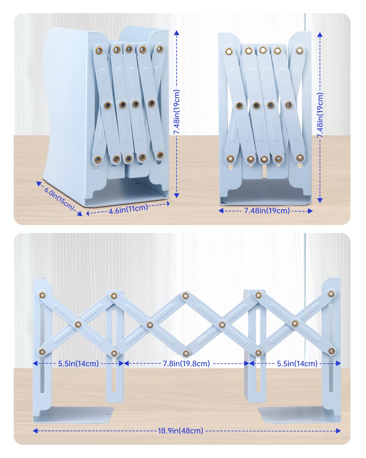 Honagu Adjustable Bookends, Metal Book Ends for Shelves Heavy Book