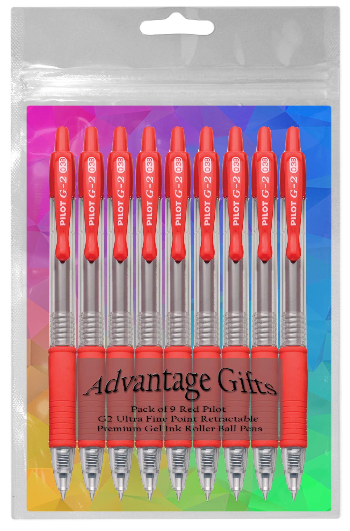 Advantage Gifts G2 Retractable Premium Gel Ink Roller Ball Pens Ultra Fine Point (.38mm) Red Ink 9