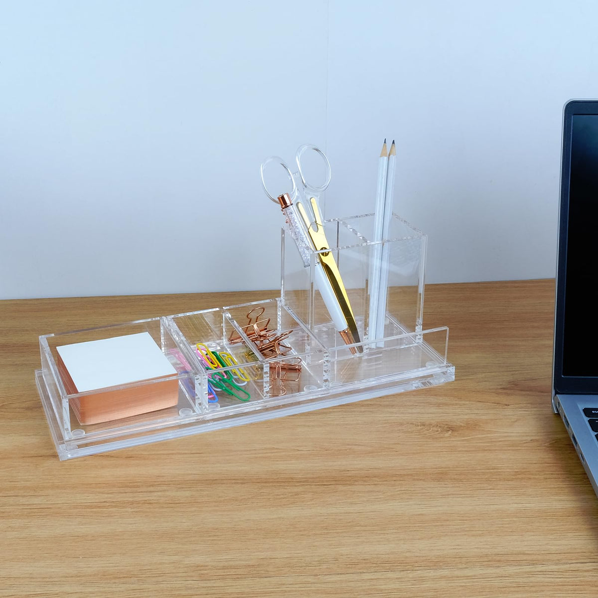 EXPUTRAN Clear Acrylic Desk Organizer 4-Piece Desk Kit + Free Complimentary Acrylic Ruler, Desktop