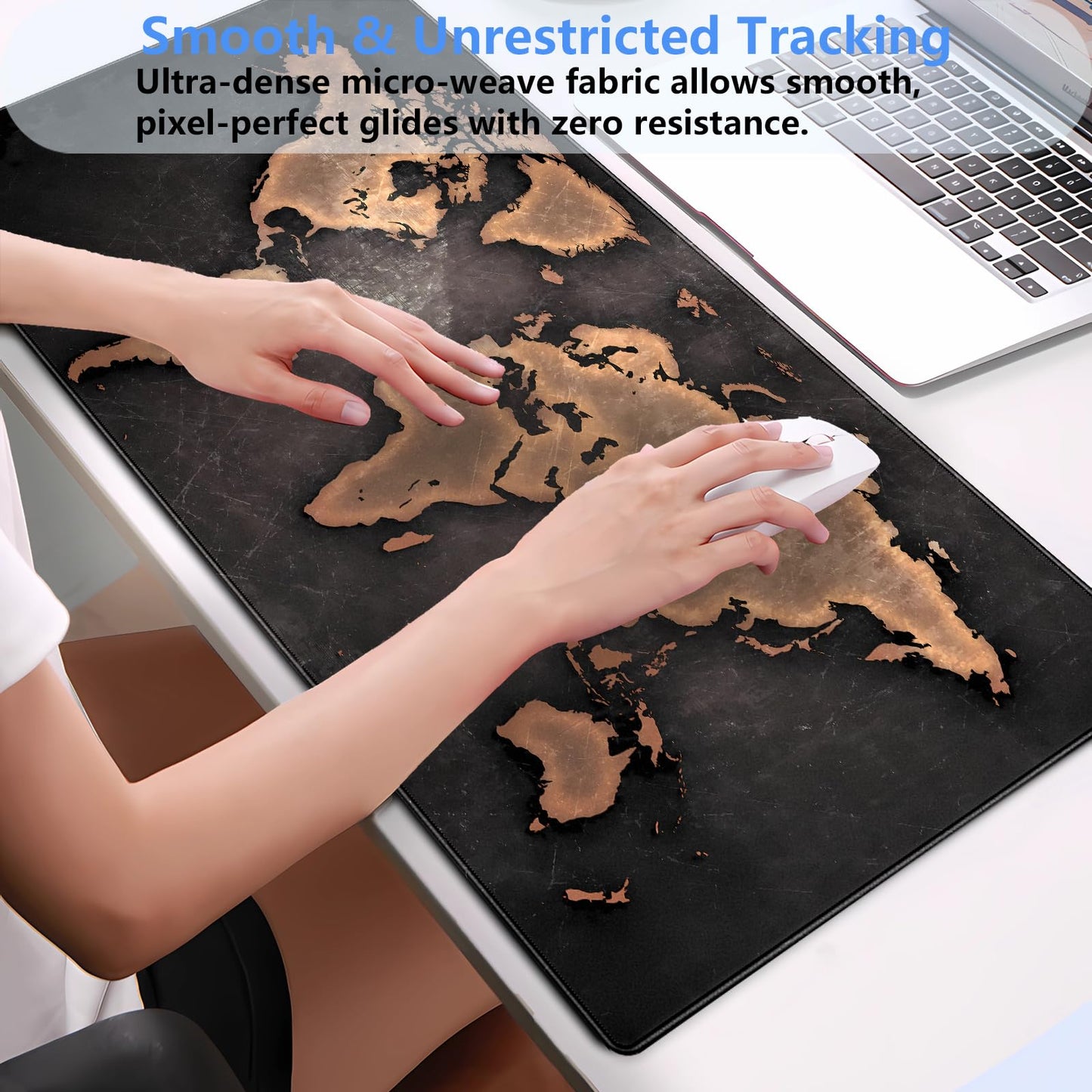 Vintage World Map Desk Mat, Industrial Large Gaming Mouse Pad 31.5x15.7
