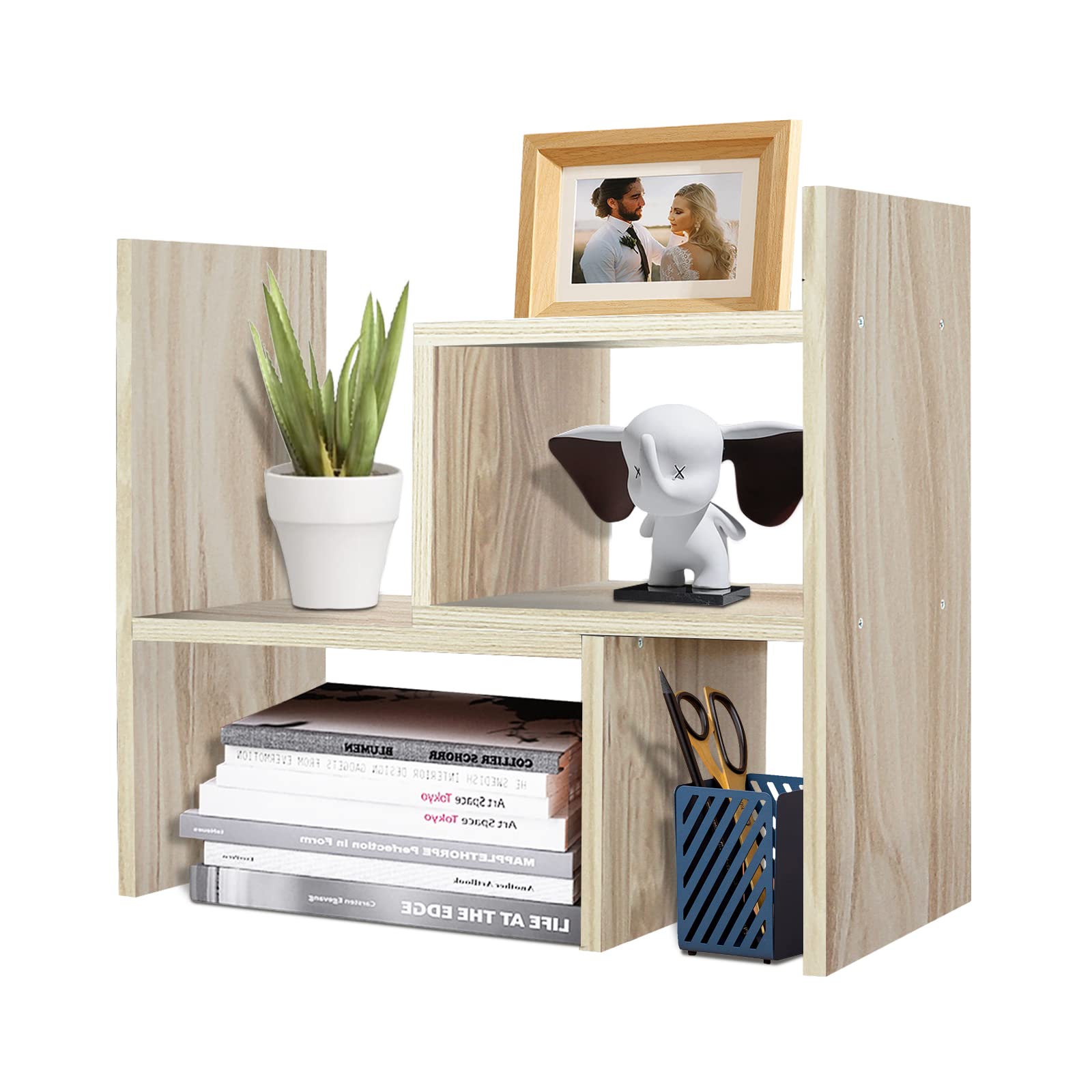 TY ARTS & CULTURE - Expandable Wood Desktop Storage Organizer Multipurpose Desk Bookshelf Display