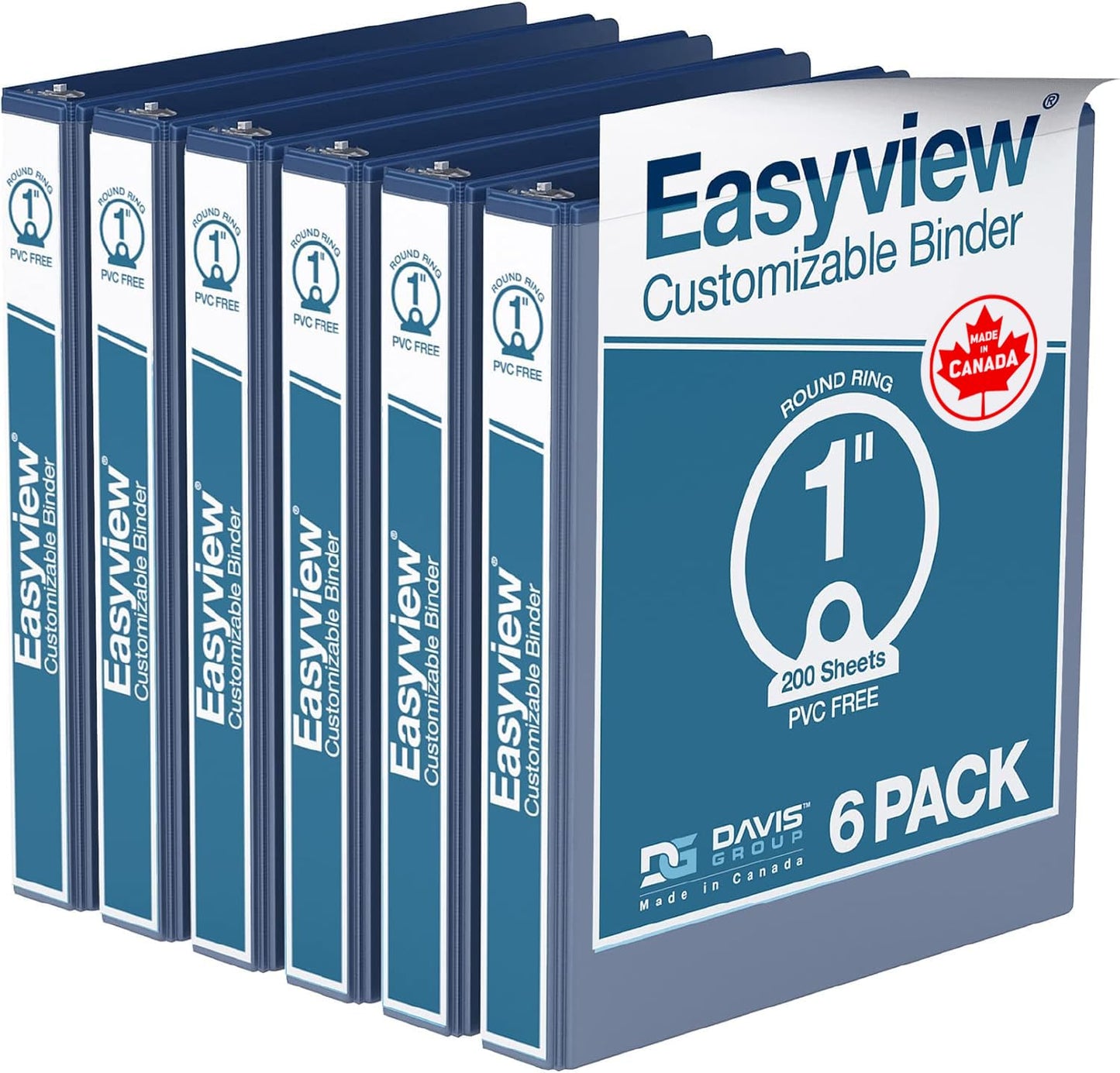 Easyview 3-Ring Binder, Clear-View Cover, 1" Round Rings, Royal Blue, 6 Pk