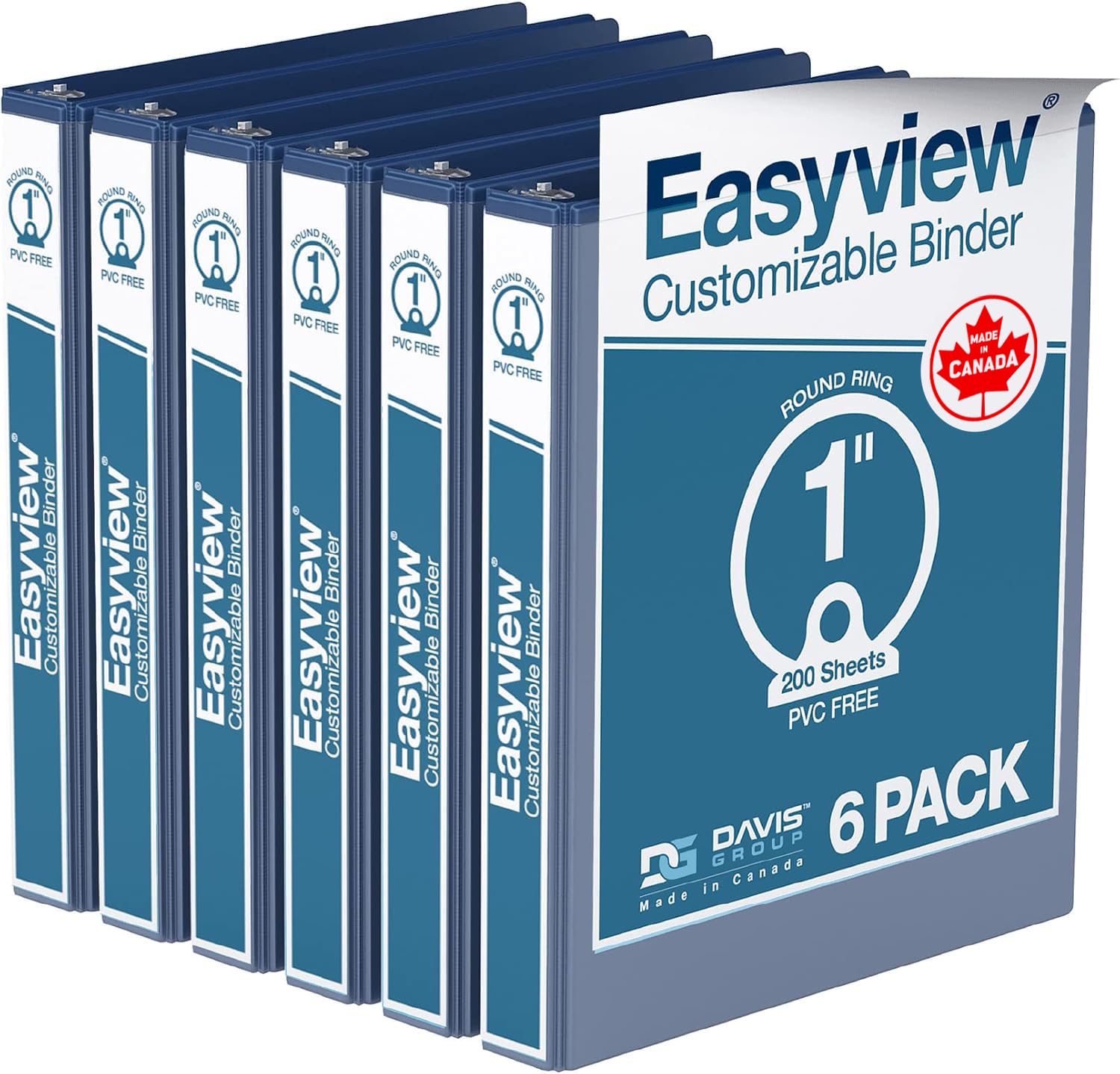 Easyview 3-Ring Binder, Clear-View Cover, 1" Round Rings, Royal Blue, 6 Pk