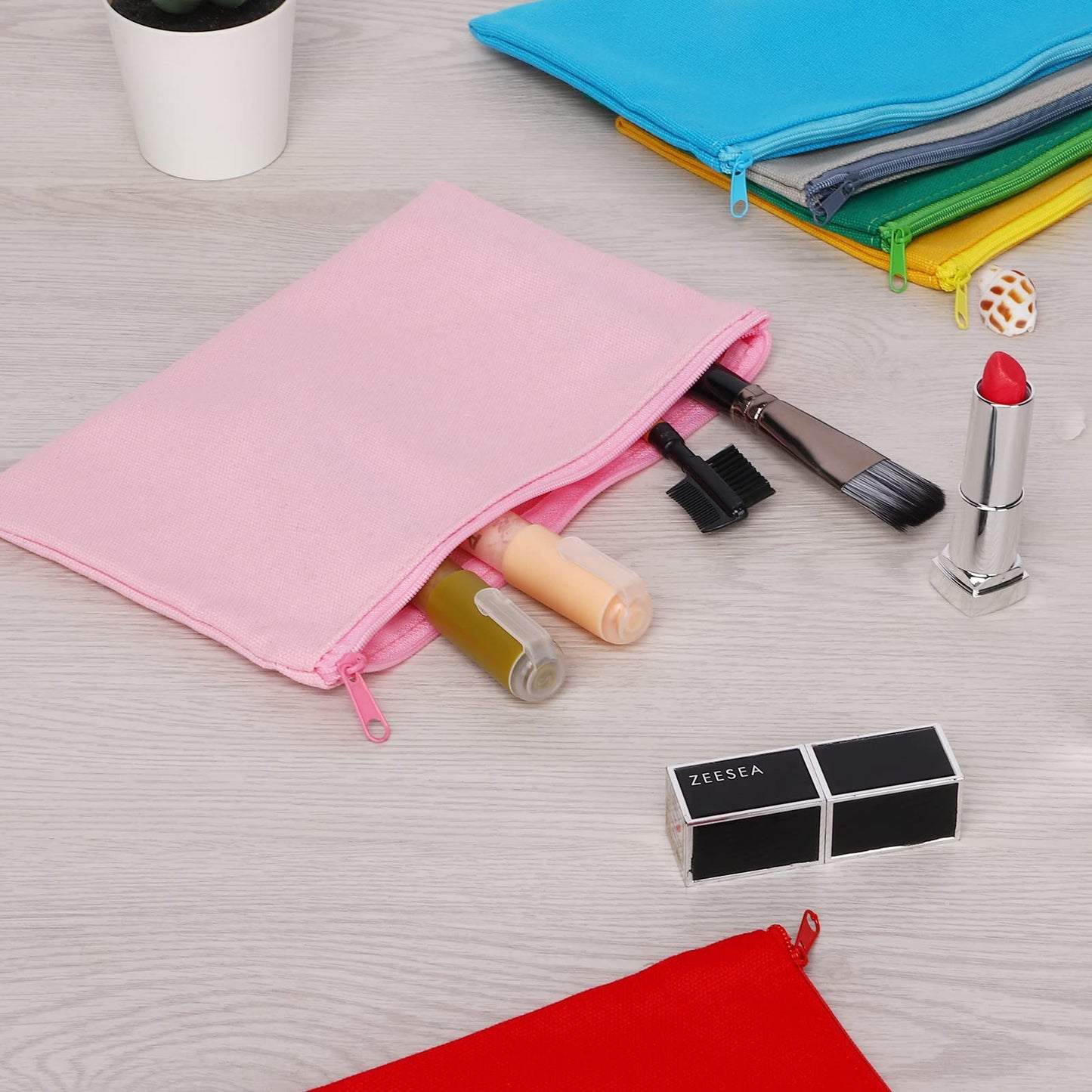 Sinzip 12 Pieces Cotton Canvas Makeup Bag, Multipurpose Cosmetic Bag with Zipper Travel Toiletry