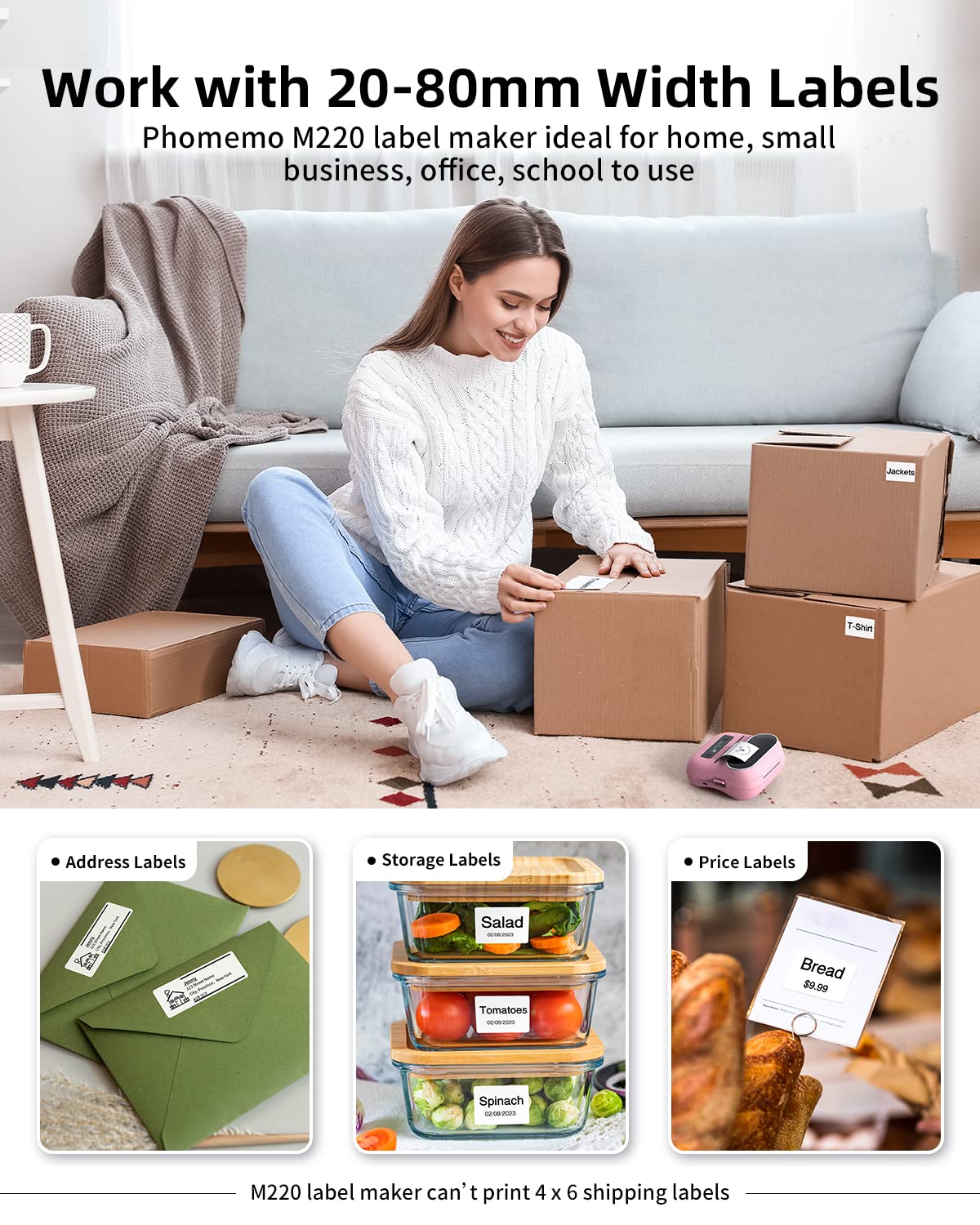 Phomemo M220 Bluetooth Label Maker,Portable Thermal Printer