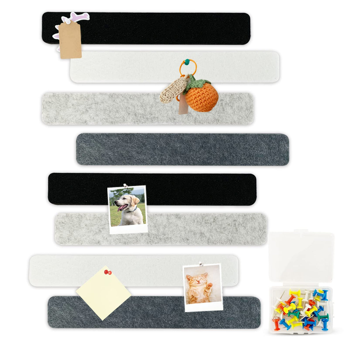 8 Pcs Black White Grey Felt Pin Board Bar Strips Bulletin Board ，Self-Adhesive Bulletin Board Bar