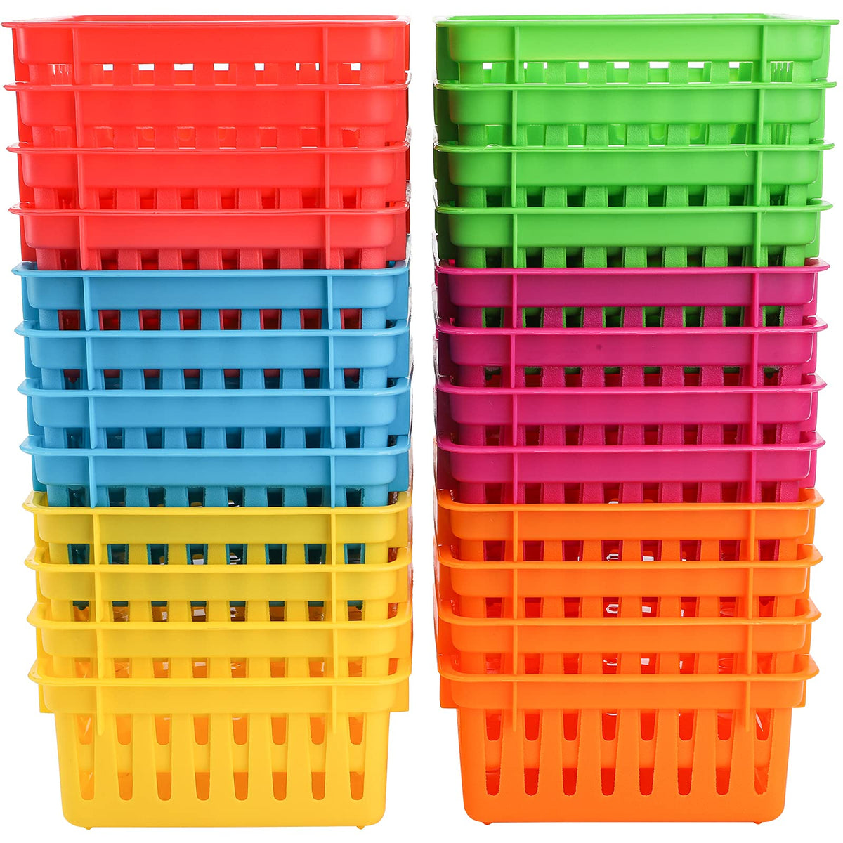 DEAYOU 24 Pack Classroom Storage Baskets, Small Plastic Organizer Basket, Colorful Square Mini