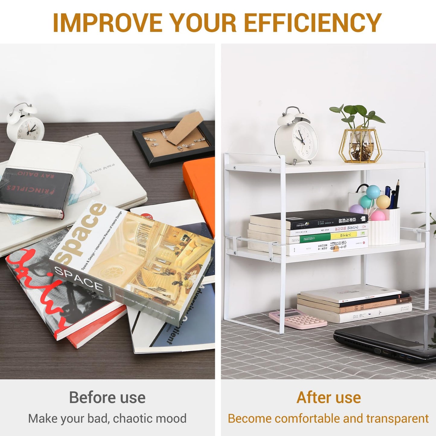 YGYQZ Desk Shelf Organizer, 2-Tier Desktop Bookshelf, White