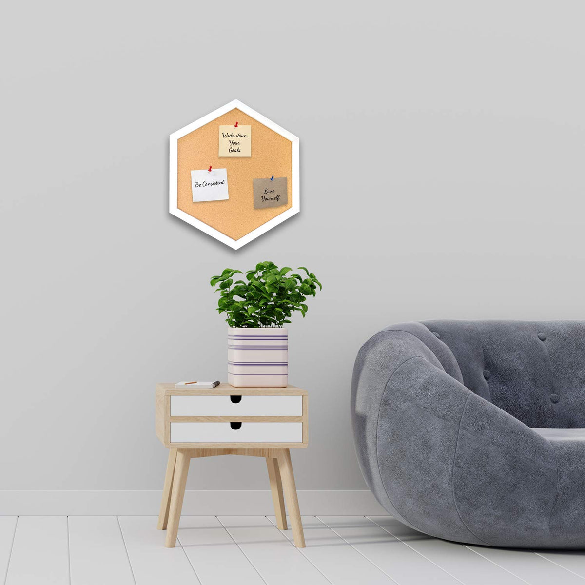 Cork Board Hexagon Diamond Shape White Framed Bulletin Board Modern Decorative Corkboard for Walls