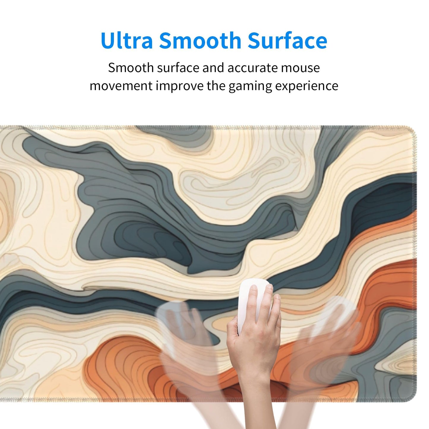 Large Topographical Mouse Pad 31.5 x 12 Inch with Anti-Fray Stitching, Non-Slip Rubber Base, Ideal