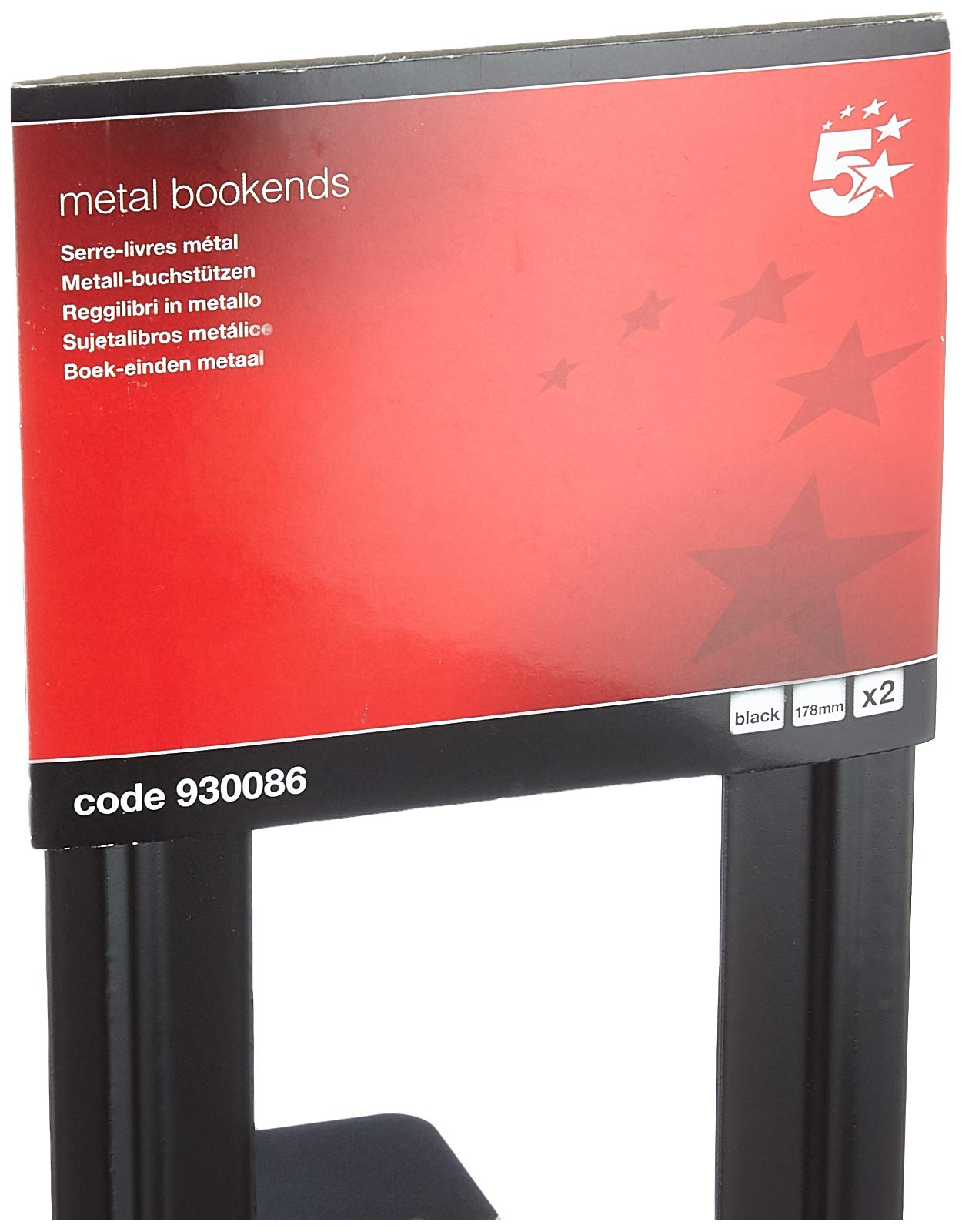 5 Star Office Book Ends Metal Heavy-Duty 178mm Black (Pack 2)