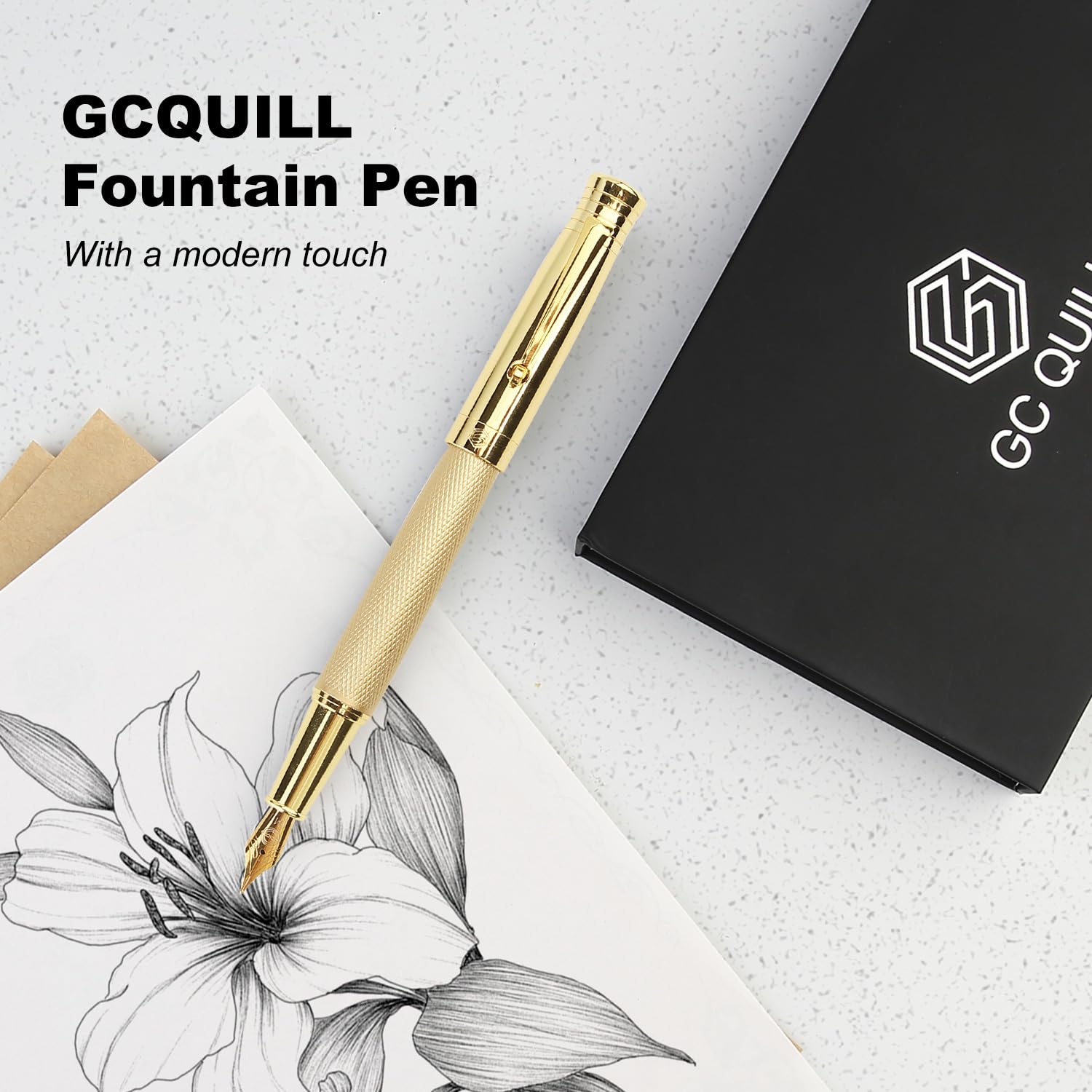 GC QUILL Fancy Fountain Pen Set – Fine and Medium Nibs, 18 Ink Cartridges, Ink Converter, Syringe
