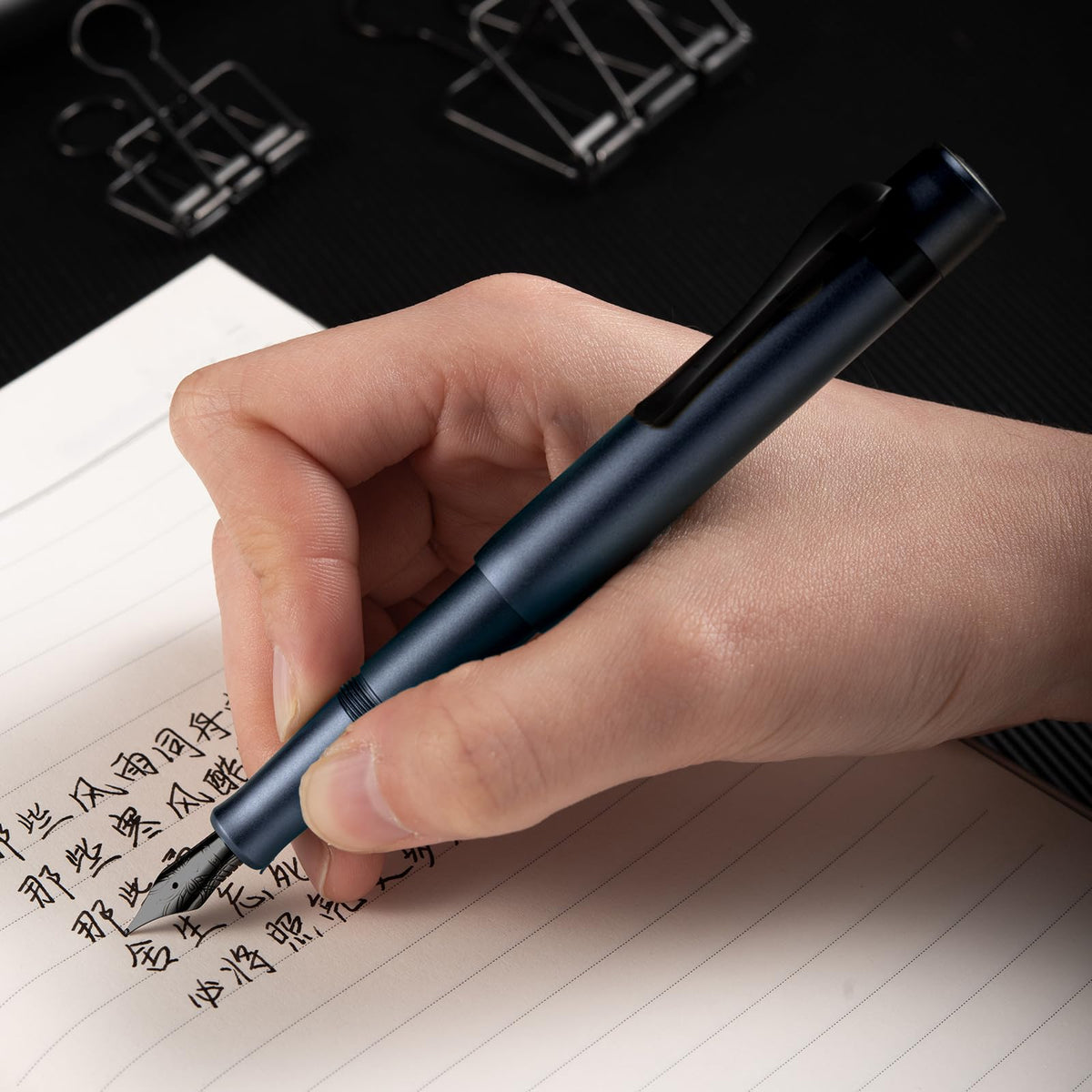 HONG DIAN M2 Black Forest Mini Fountain Pen, Medium Soft Nib & Sleek Shape Aluminium Short Pocket