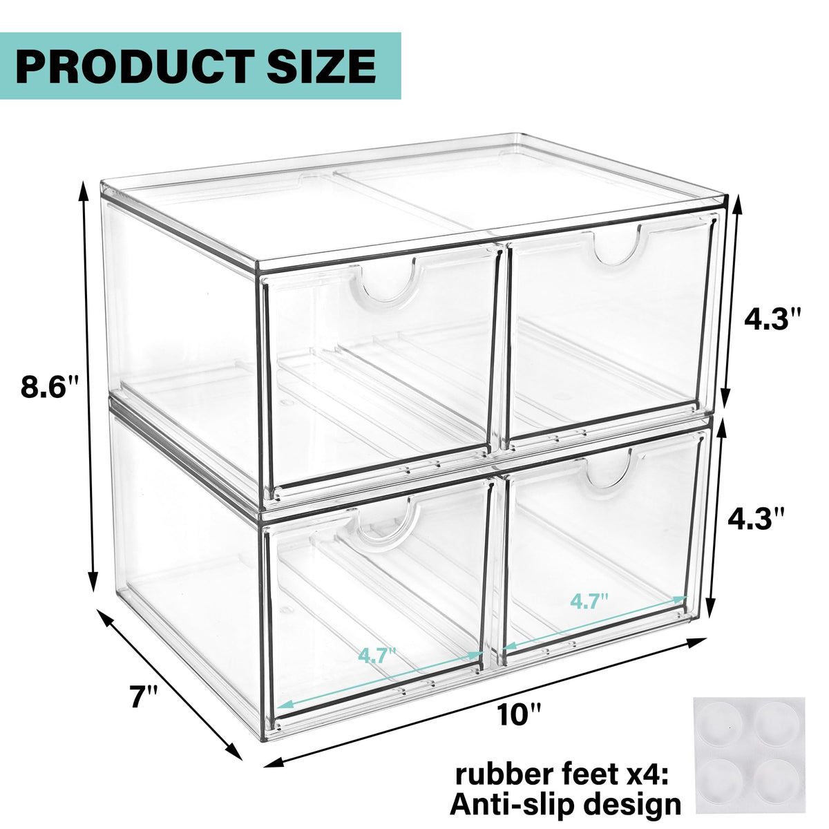 Prsildan Acrylic Storage Drawers Clear Makeup Organizer with 4 Drawers