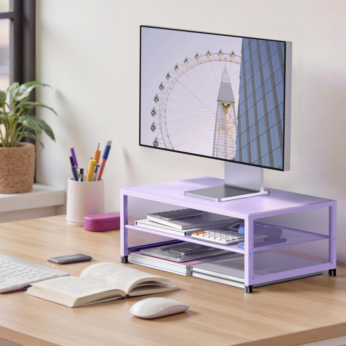 ECOLOVI 2-Tier Computer Monitor Stand Riser, Printer & Laptop Stand, Office Desk Accessories