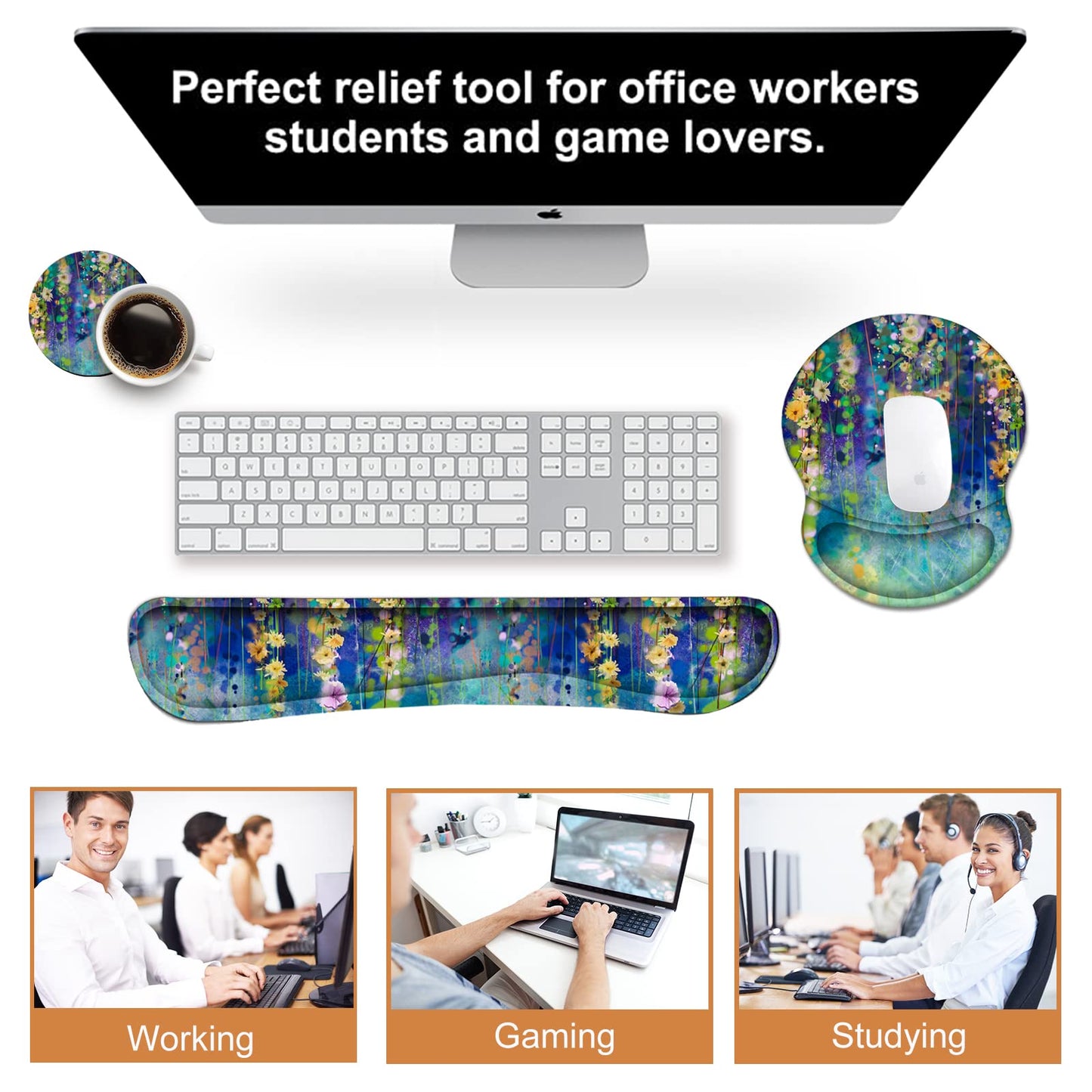 ArtSo Mouse Pad Keyboard Wrist Rest Support Ergonomic, Upgraded Cushion Mousepad Gel Memory Foam