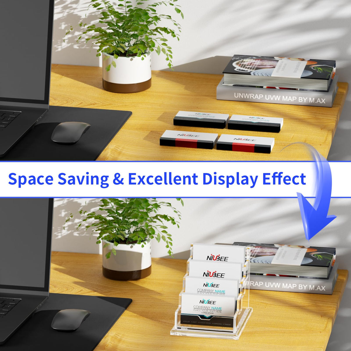 NIUBEE Acrylic Business Card Holder Display Stand for Desk Office 4 Tier