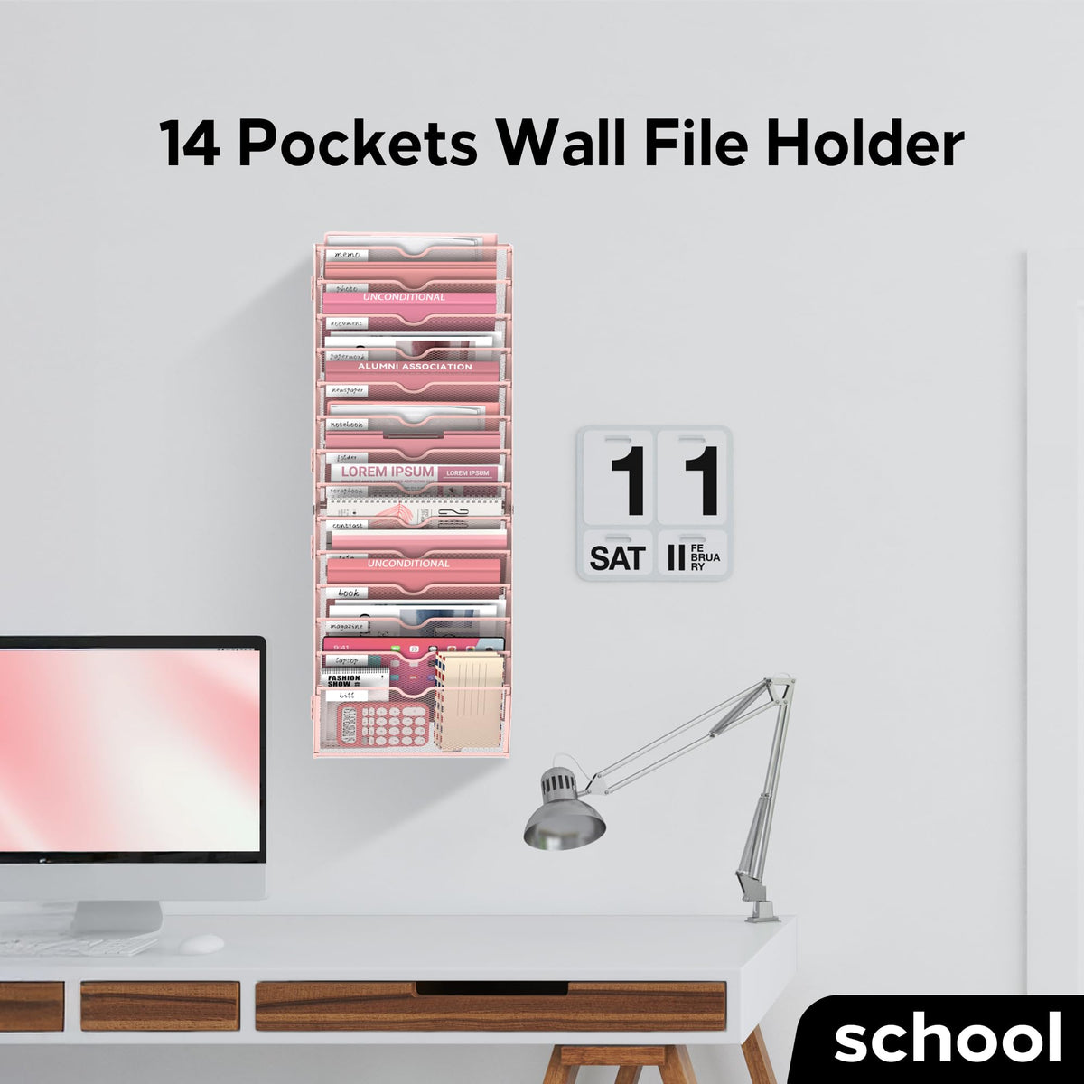 JMHUD 14-Tier Wall File Organizer and Hanging File Organizer, Pink