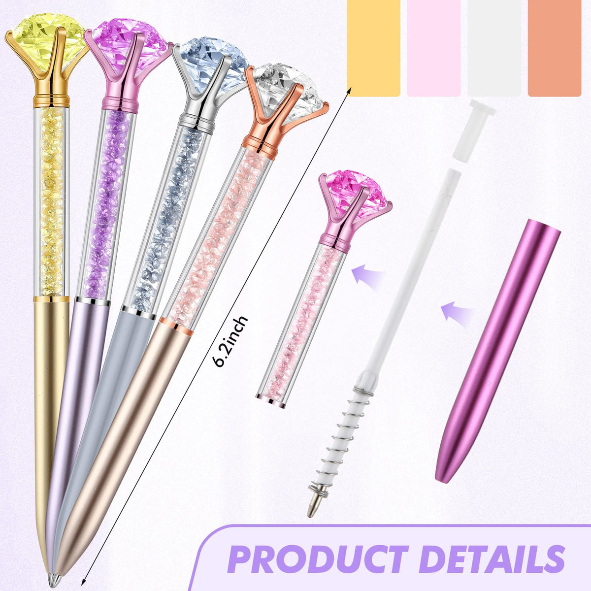 Zhehao 60 Pcs Diamond Pens Bulk Crystal Top, Rhinestone Pens, Multicolor
