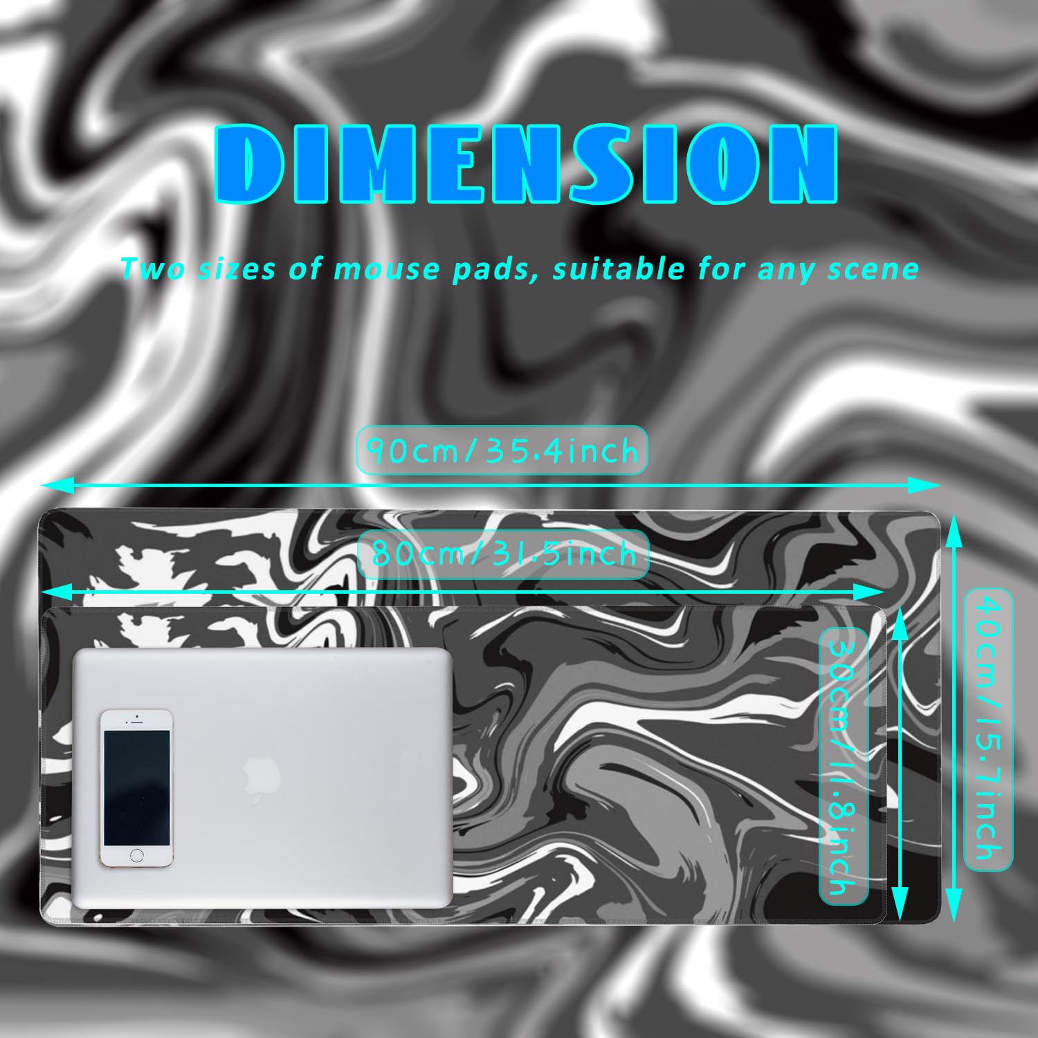 Desk Mat, Abstract Black White Ink Liquid Waves Extended Gaming Mouse Pad Large, 31.5"x11.8" Big