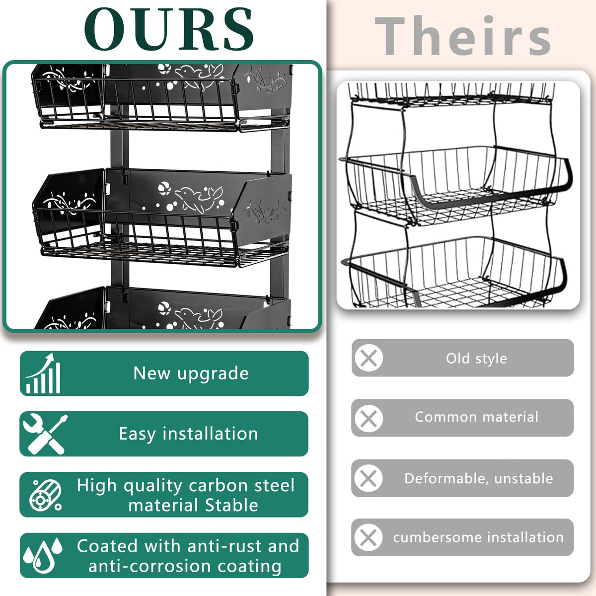 Heavy 4-Tier Snack Cart with Wheels ，Removable Rolling Pantry Cart，Black