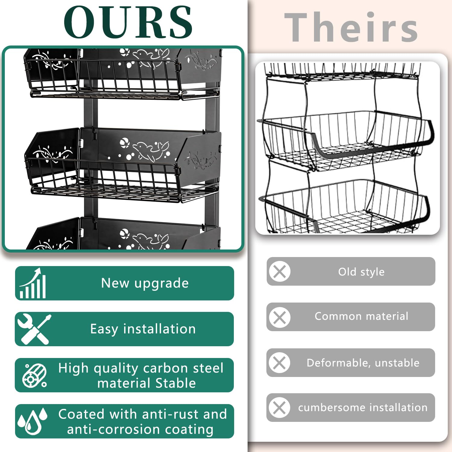 Heavy 4-Tier Snack Cart with Wheels ，Removable Rolling Pantry Cart，Black