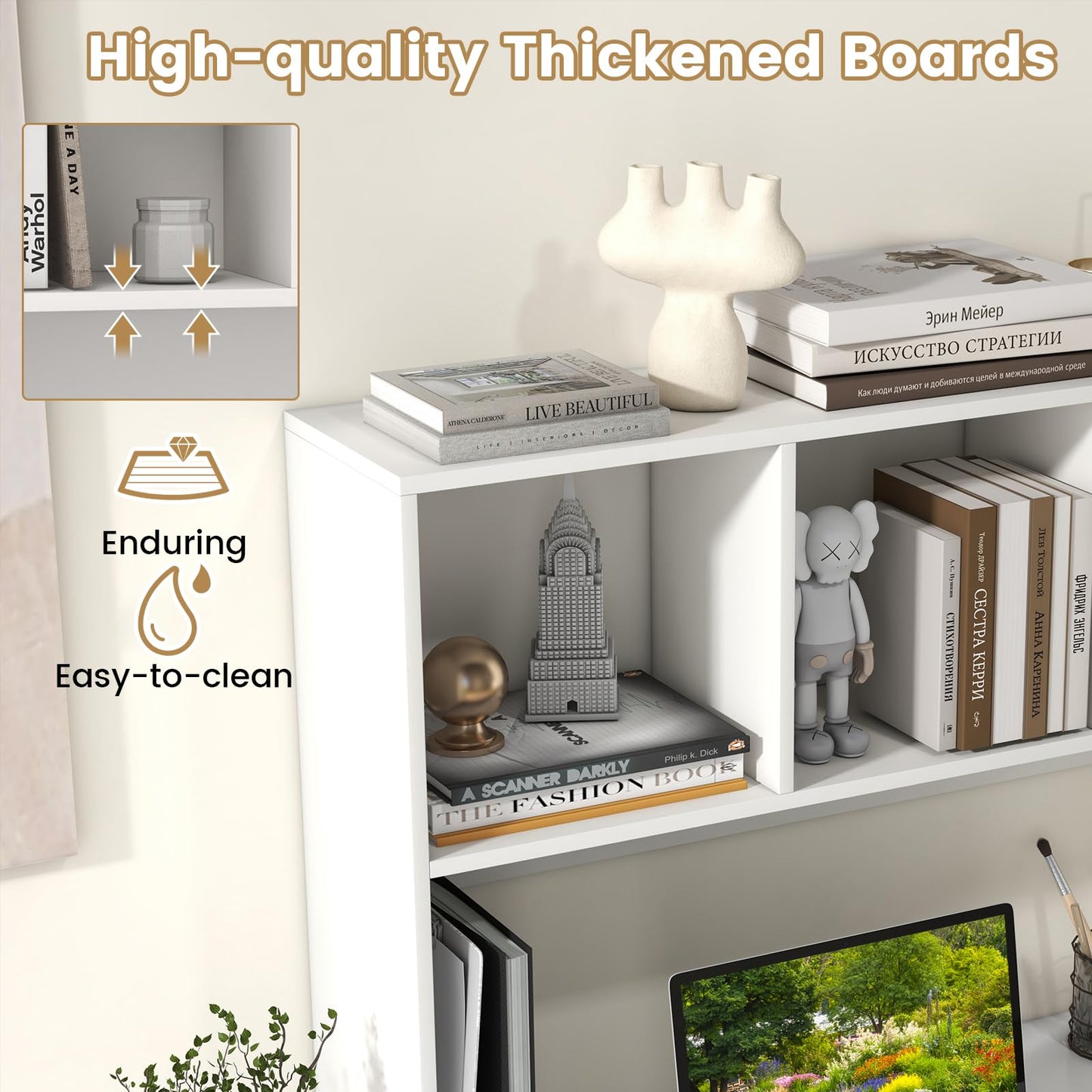GIANTEX Desktop Bookshelf, Countertop Storage Hutch with 4 Shelves for Computer Desk, Dressing