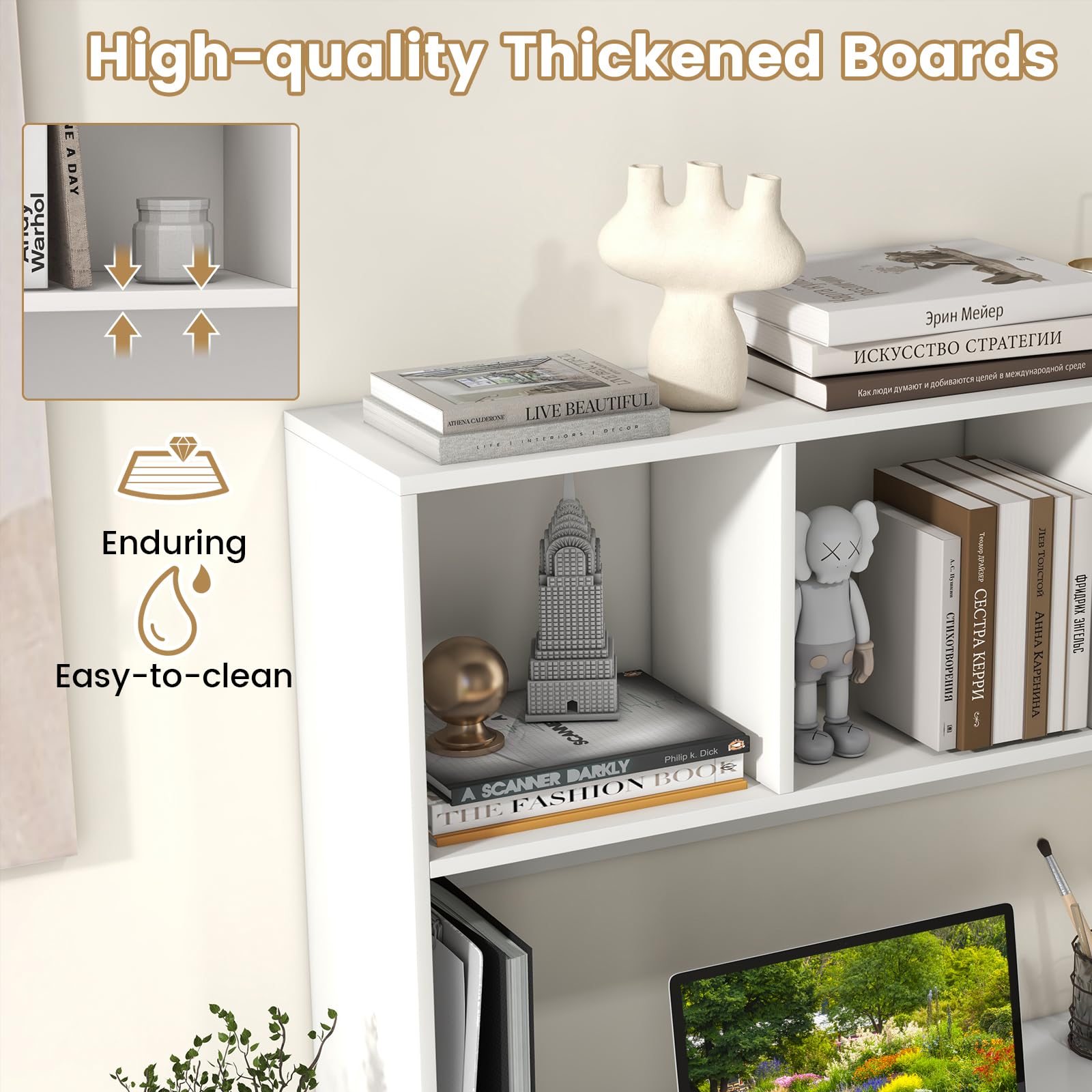 GIANTEX Desktop Bookshelf, Countertop Storage Hutch with 4 Shelves for Computer Desk, Dressing