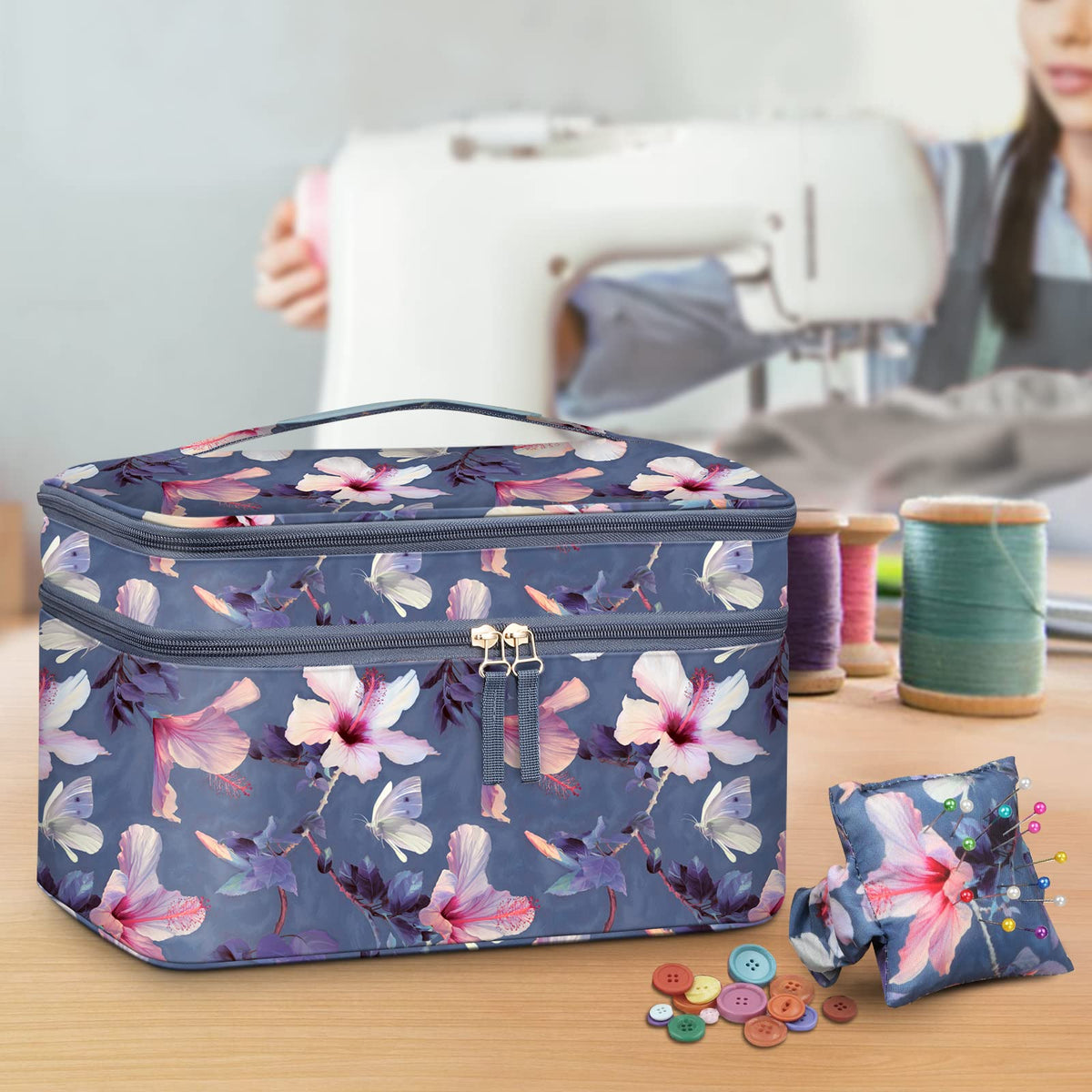 FINPAC Double-Layer Sewing Accessories Storage and Organizer Case Bag