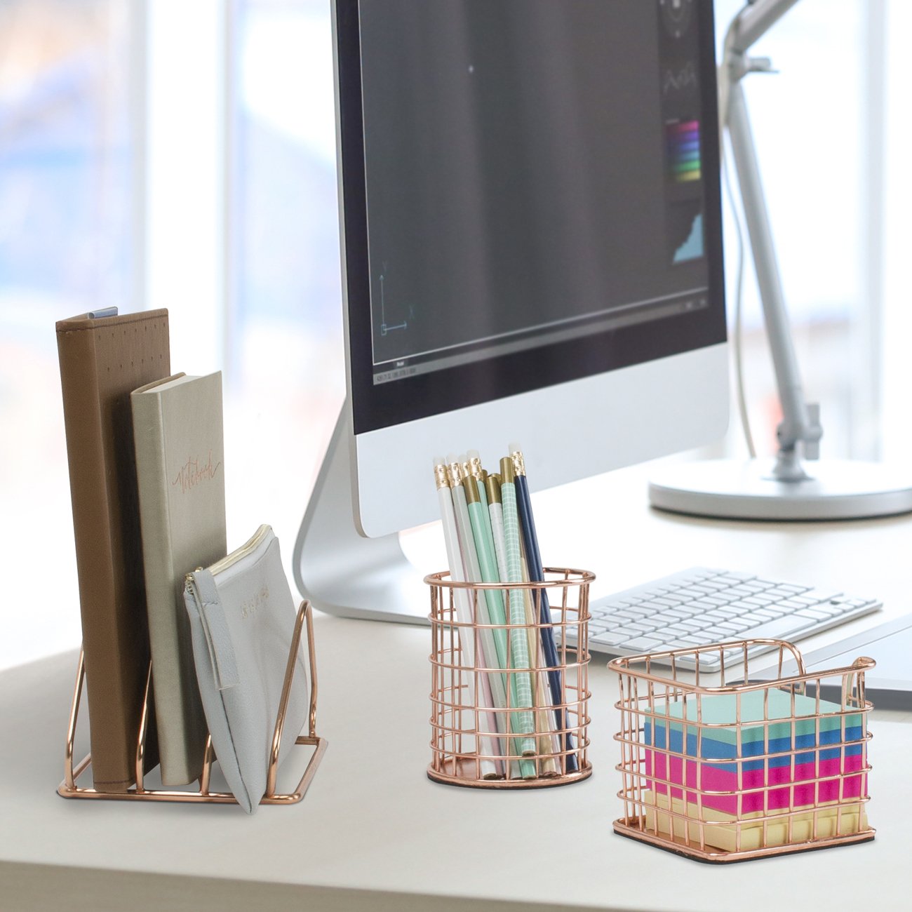 Sorbus Desk Organizer Set, Rose Gold 5-Piece Desk Accessories Set Includes Pencil Cup Holder