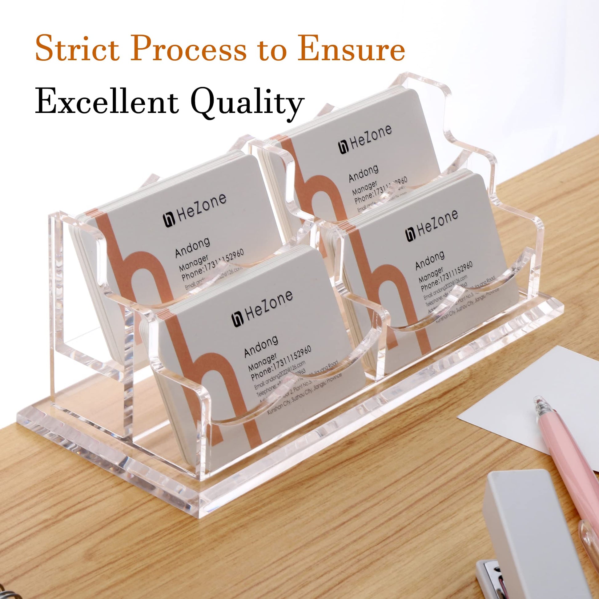 HeZone Business Card Holder Display for Desk, Cards Organizer Case for Women and Men 4 Slot 2 Tier